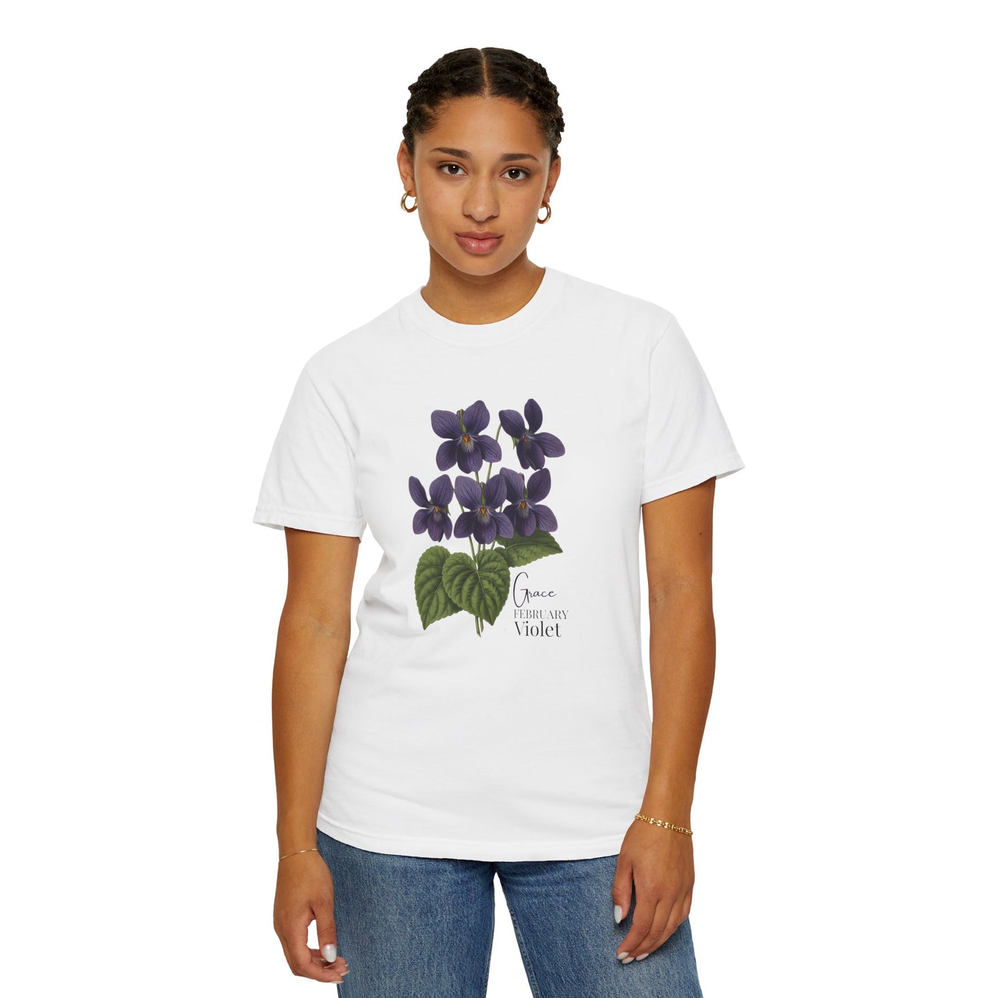 February Birth Flower Violet T-Shirt – Heavyweight Garment-Dyed Tee - 14694