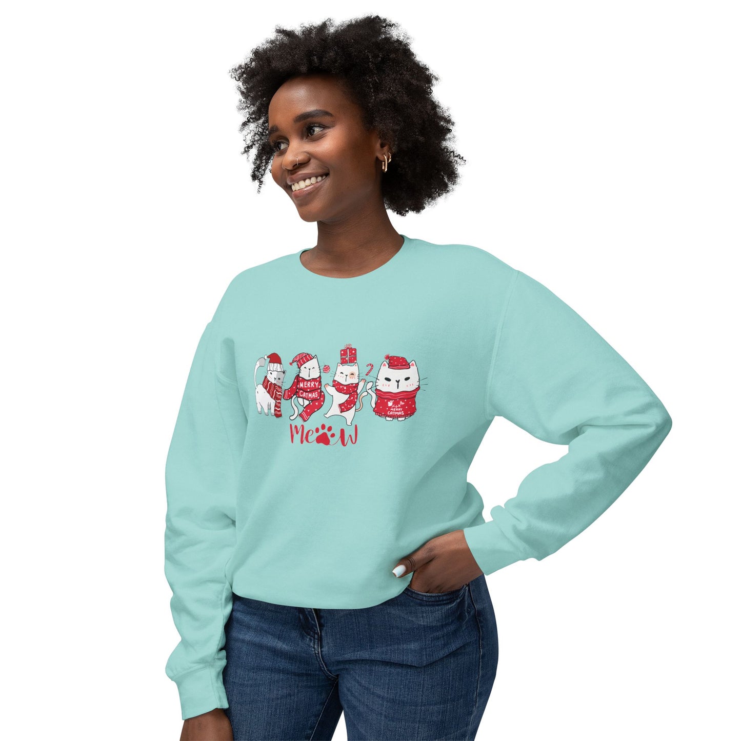 Cats, Merry Christmas - Unisex Lightweight Crewneck Sweatshirt - 10046