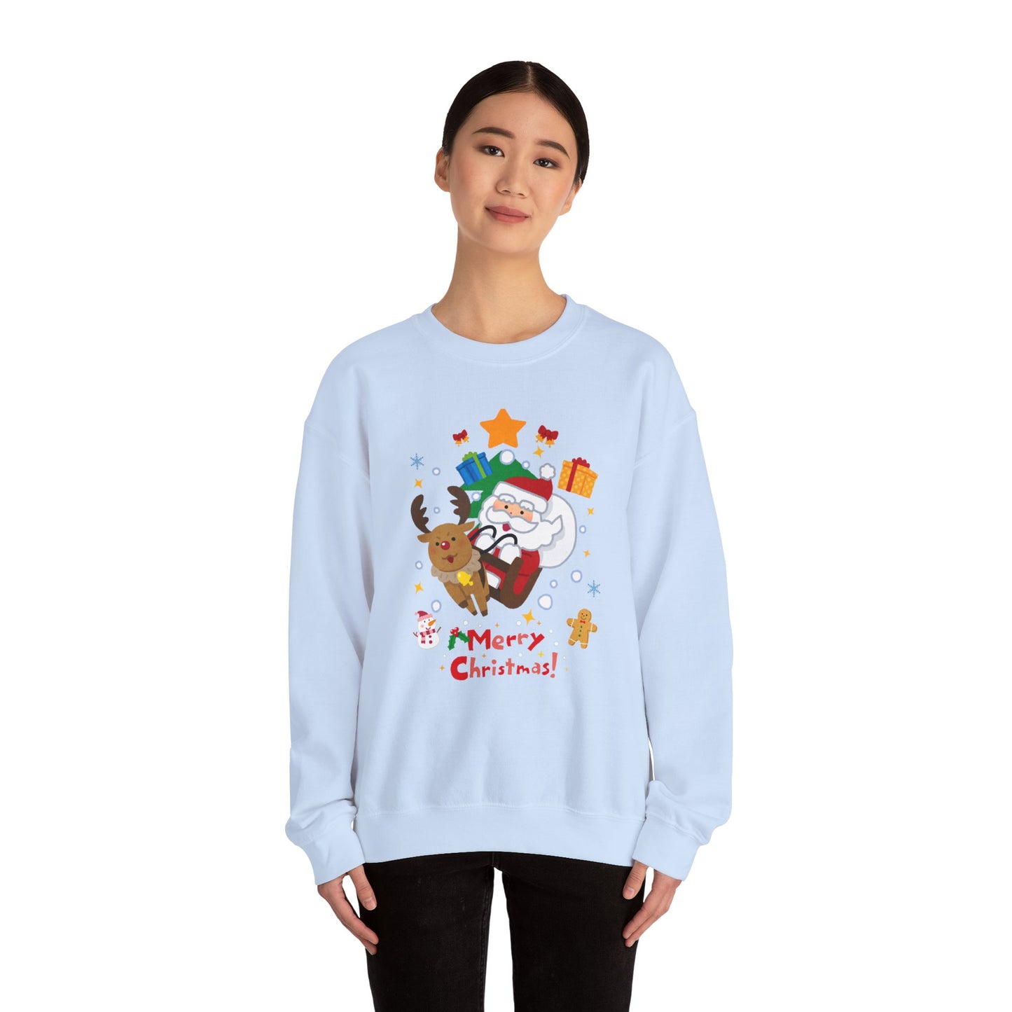 Merry Christmas, Santa & Reindeer - Unisex Heavy Blend™ Crewneck Sweatshirt - 10472