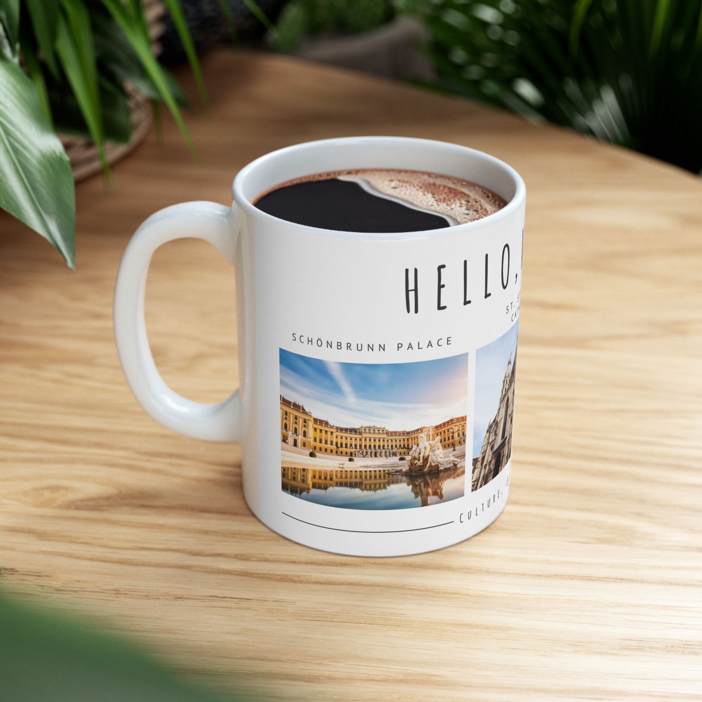 Hello Vienna! Scenic Ceramic Mug - 11oz & 15oz, Perfect for Travelers & Coffee Lovers - 12166