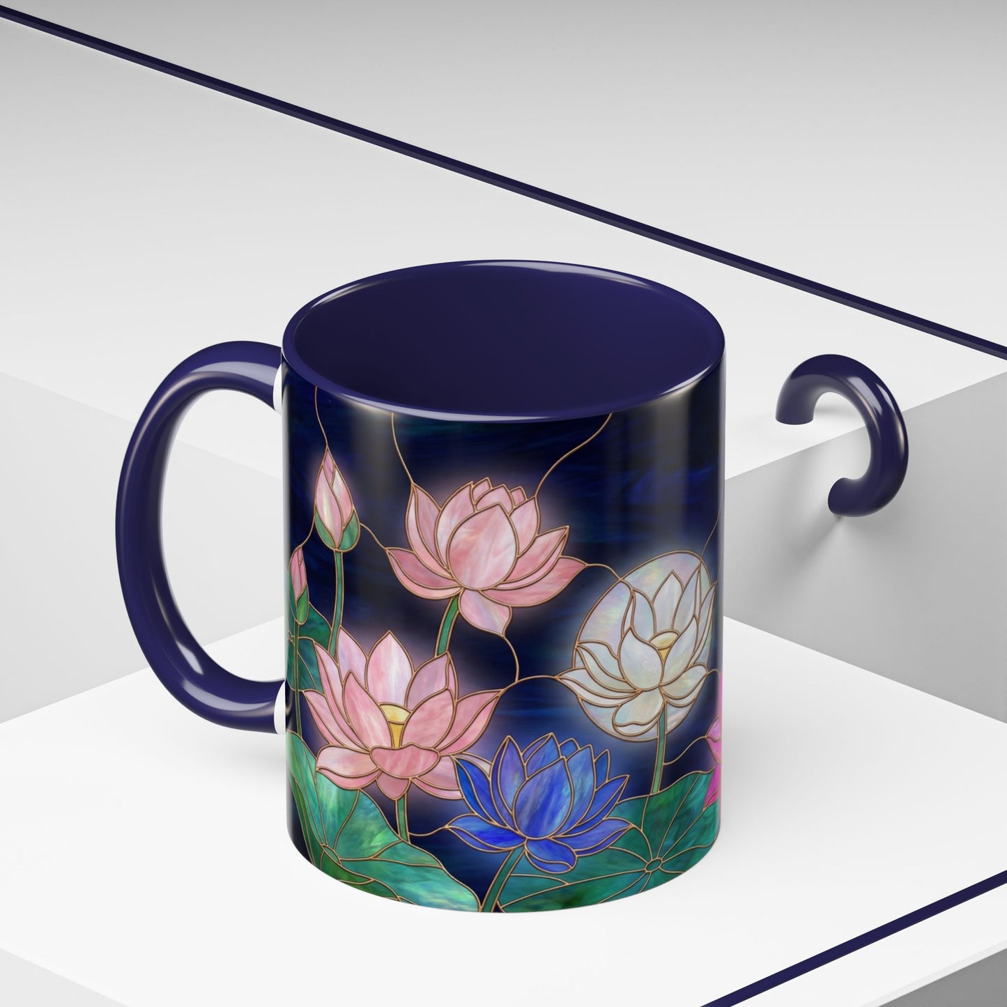 Lotus Floral Accent Coffee Mug — Stained Glass Design (11/15oz) - 14576