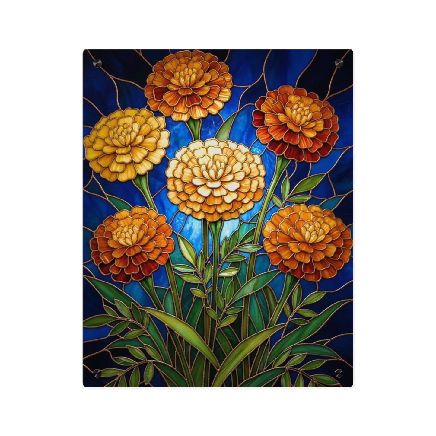 Marigold Bloom Acrylic Wall Art Panel — Botanical Floral Home Decor - 14608
