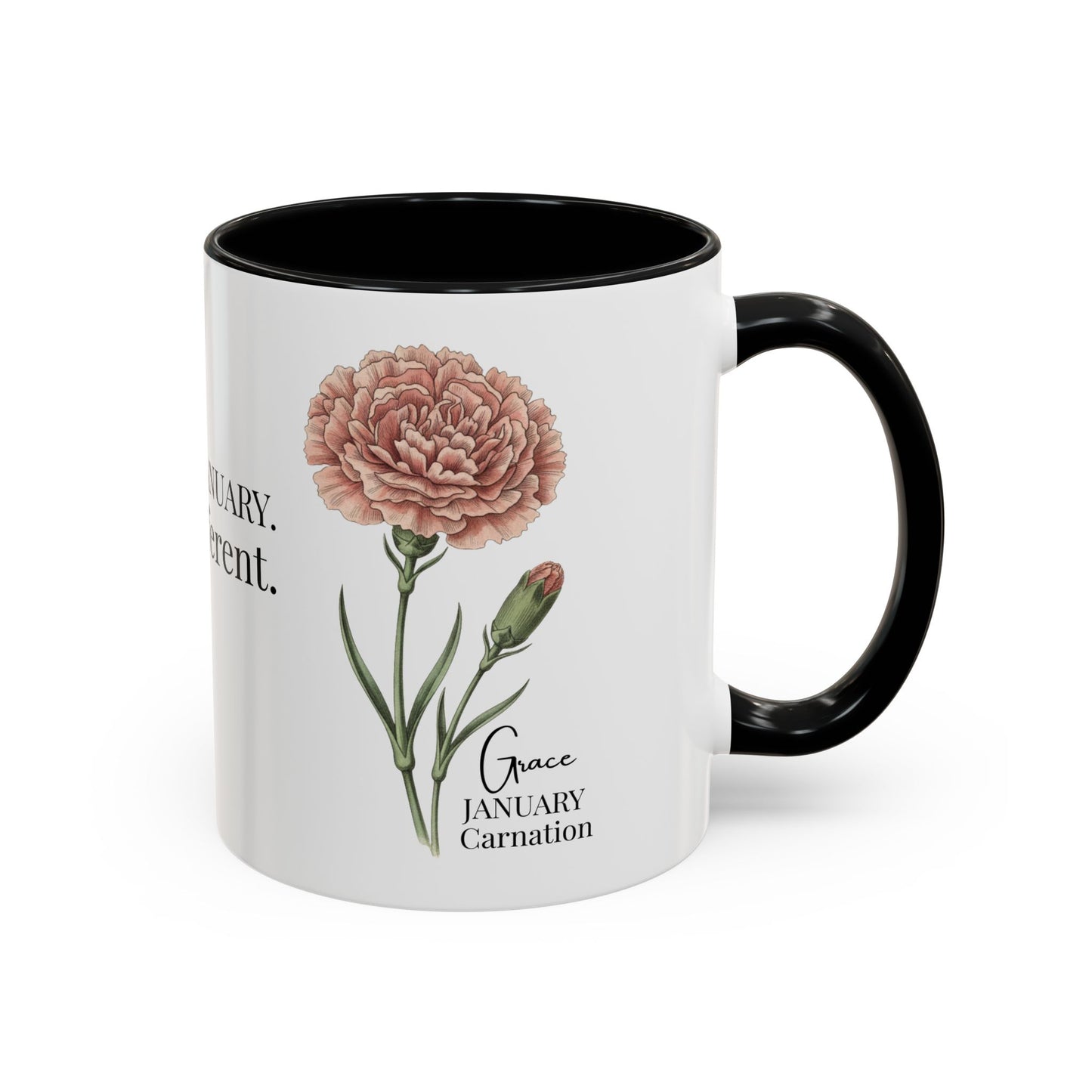 January Carnation Birth Flower Accent Coffee Mug – Customizable (11oz / 15oz) - 14671