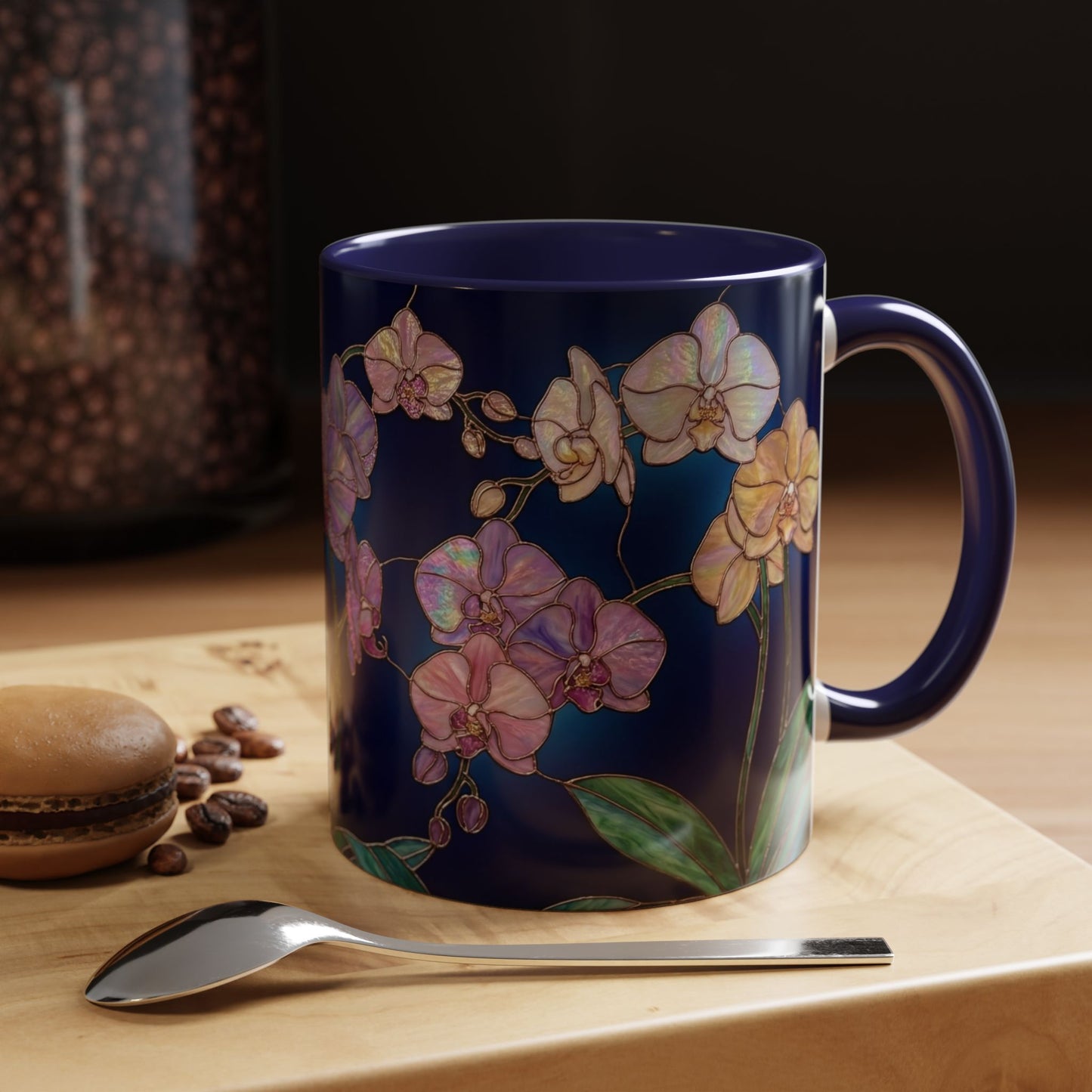 Orchid Bloom Accent Mug — Stained Glass Design (11/15oz) - 14579