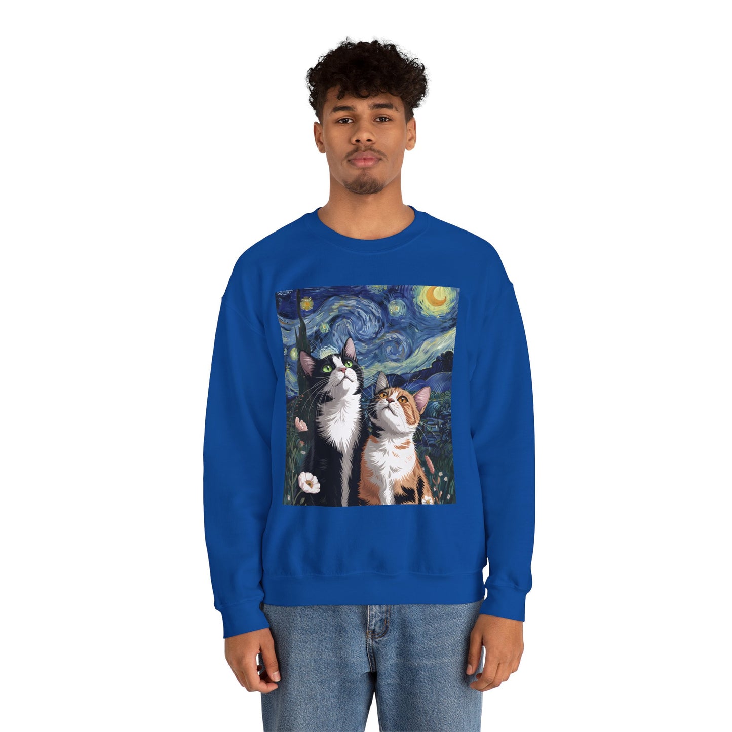 Van Gogh Style Cat Art Sweatshirt - Cozy Unisex Crewneck, Valentines Day Gift for Cat Lovers - 14768