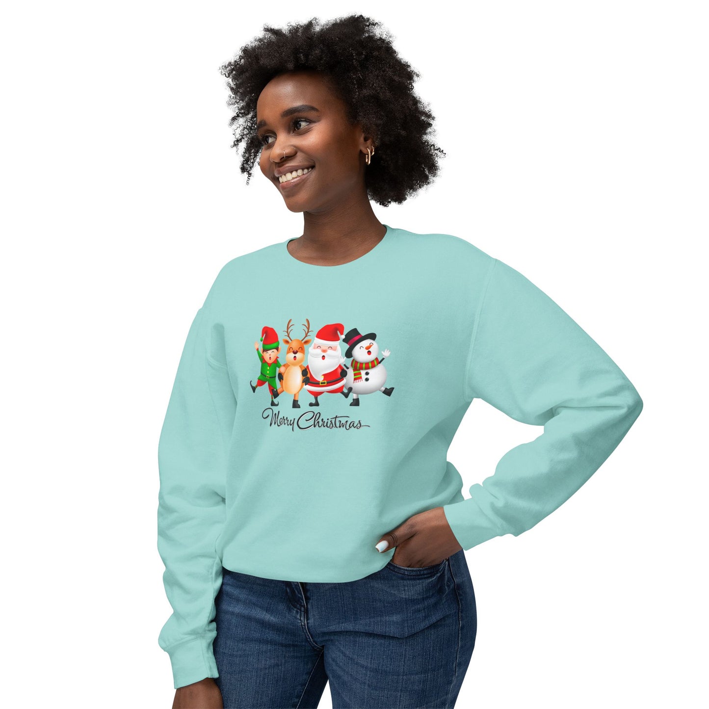 Santa, Snowman, Reindeer & Elf - Unisex Lightweight Crewneck Sweatshirt - 10372