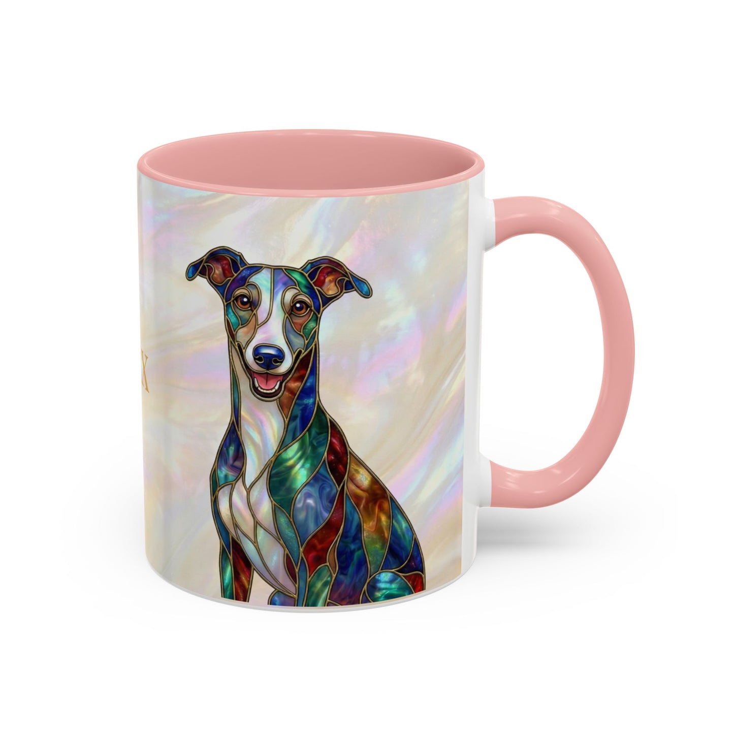 Personalized Greyhound Coffee Mug – Stained Glass Dog Accent Mug (Name Customizable)  - 14523