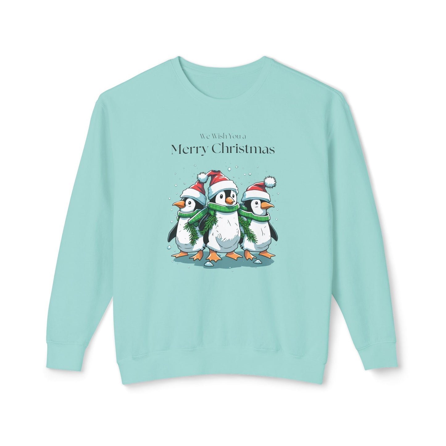 Penguins, We Wish You a Merry Christmas - Unisex Lightweight Crewneck Sweatshirt - 10173