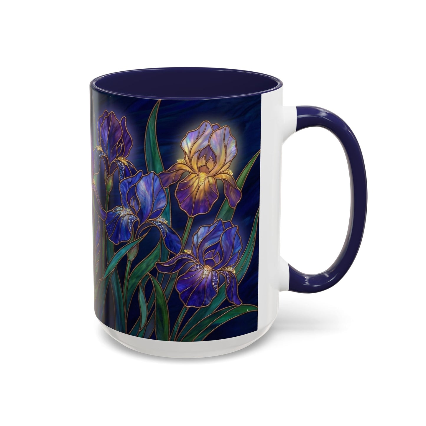 Iris Floral Accent Coffee Mug — Stained Glass Design 11/15oz - 14572