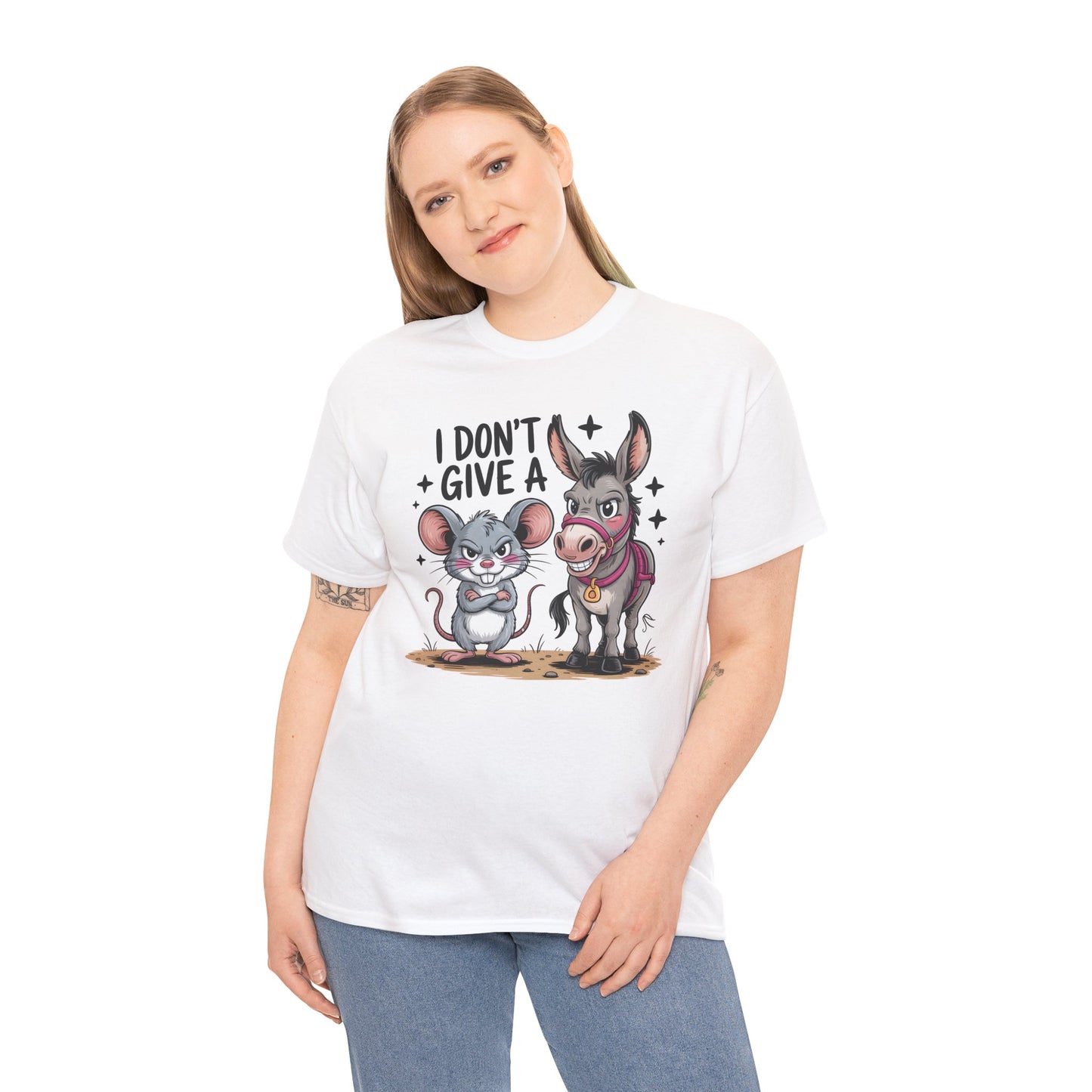Funny Animal T-Shirt – “I Don’t Give a…” Mouse & Donkey Sarcastic Humor Tee Gift - 14856