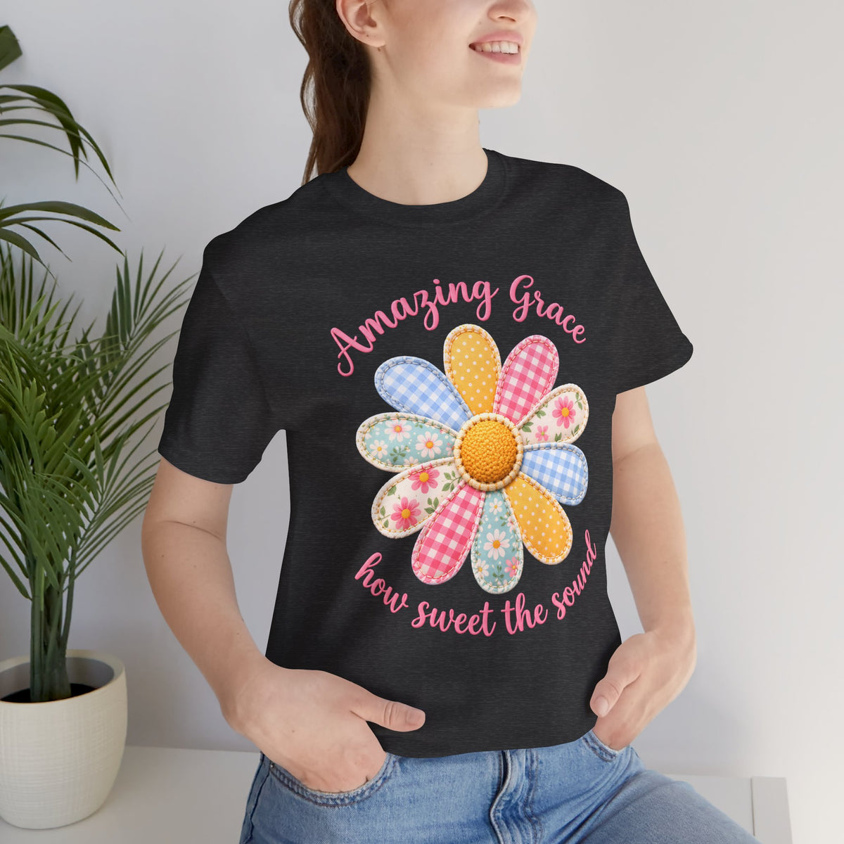 Amazing Grace Daisy T-Shirt, “How Sweet the Sound” Floral Christian Tee - 14992