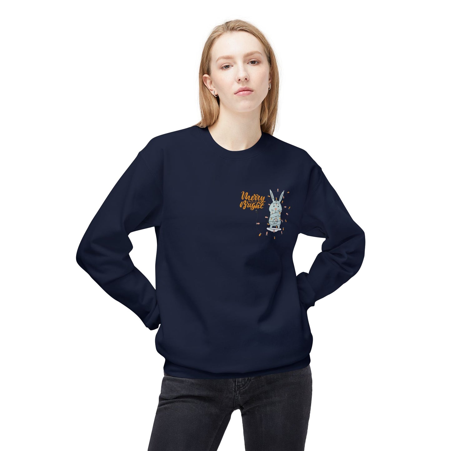 Rabbit with Christmas Light - Unisex Midweight Softstyle Fleece Crewneck Sweatshirt - 10492