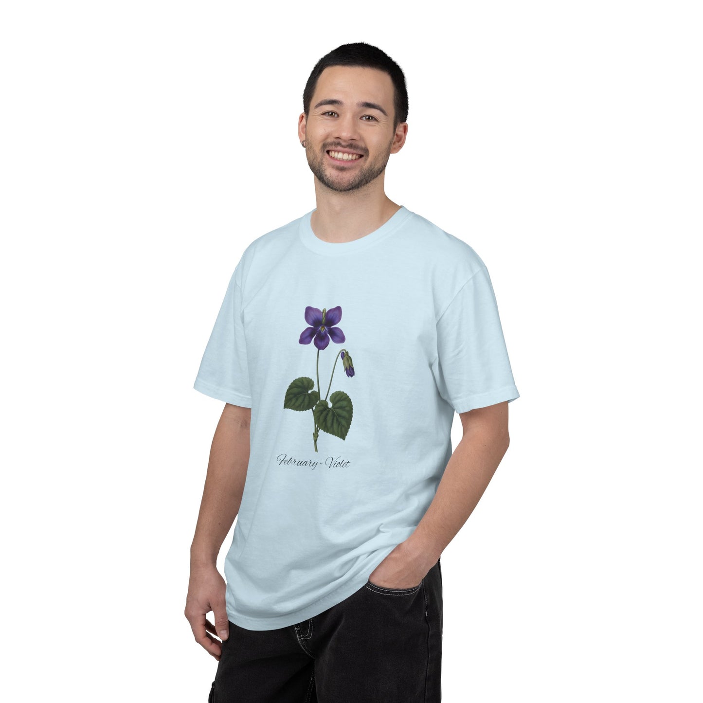 February Birth Flower Violet T-Shirt – Heavyweight Garment-Dyed Tee - 14700
