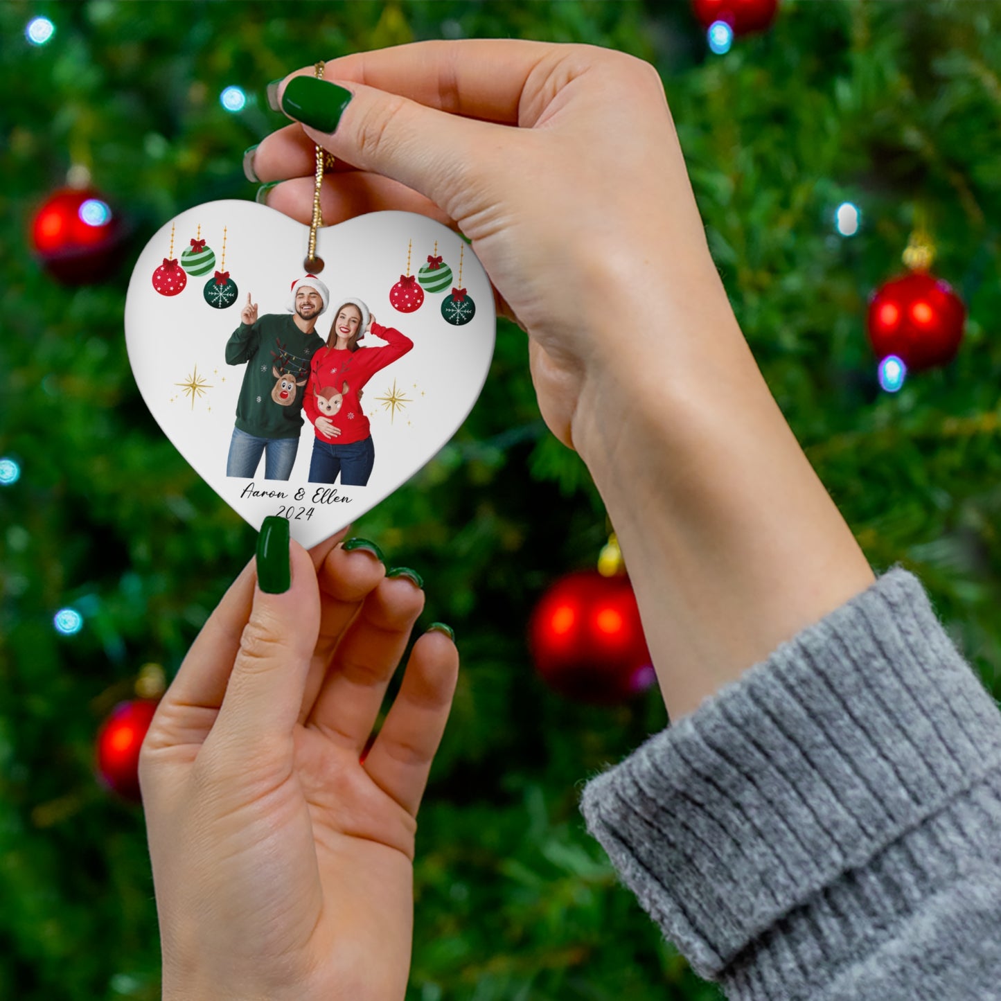 Christmas, Couple's Photo, Customizable- Ceramic Ornament, 4 Shapes - 10034