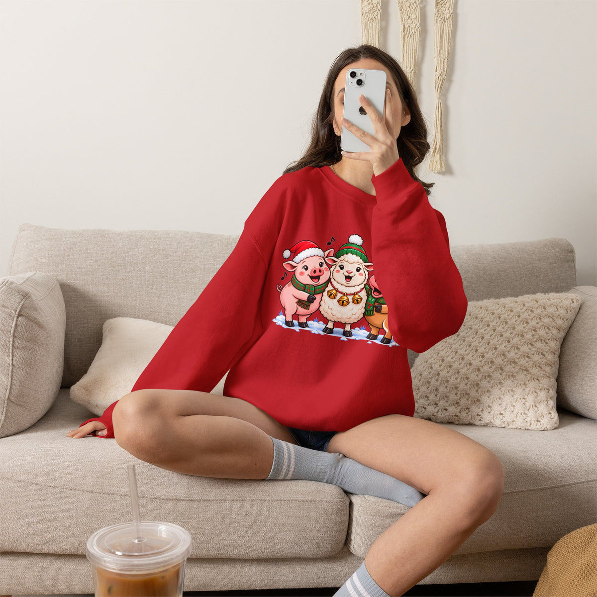 Christmas Farm Animal Friends Sweatshirt, Cute Holiday Crewneck - 14560