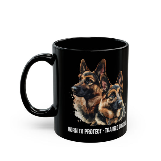 German Shepherds: Born to Protect, Customizable - Ceramic Black Mug (11oz, 15oz) - 10504