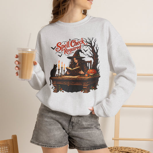 Spell Check Required Sweatshirt, Vintage Witch Halloween Crewneck - 14543