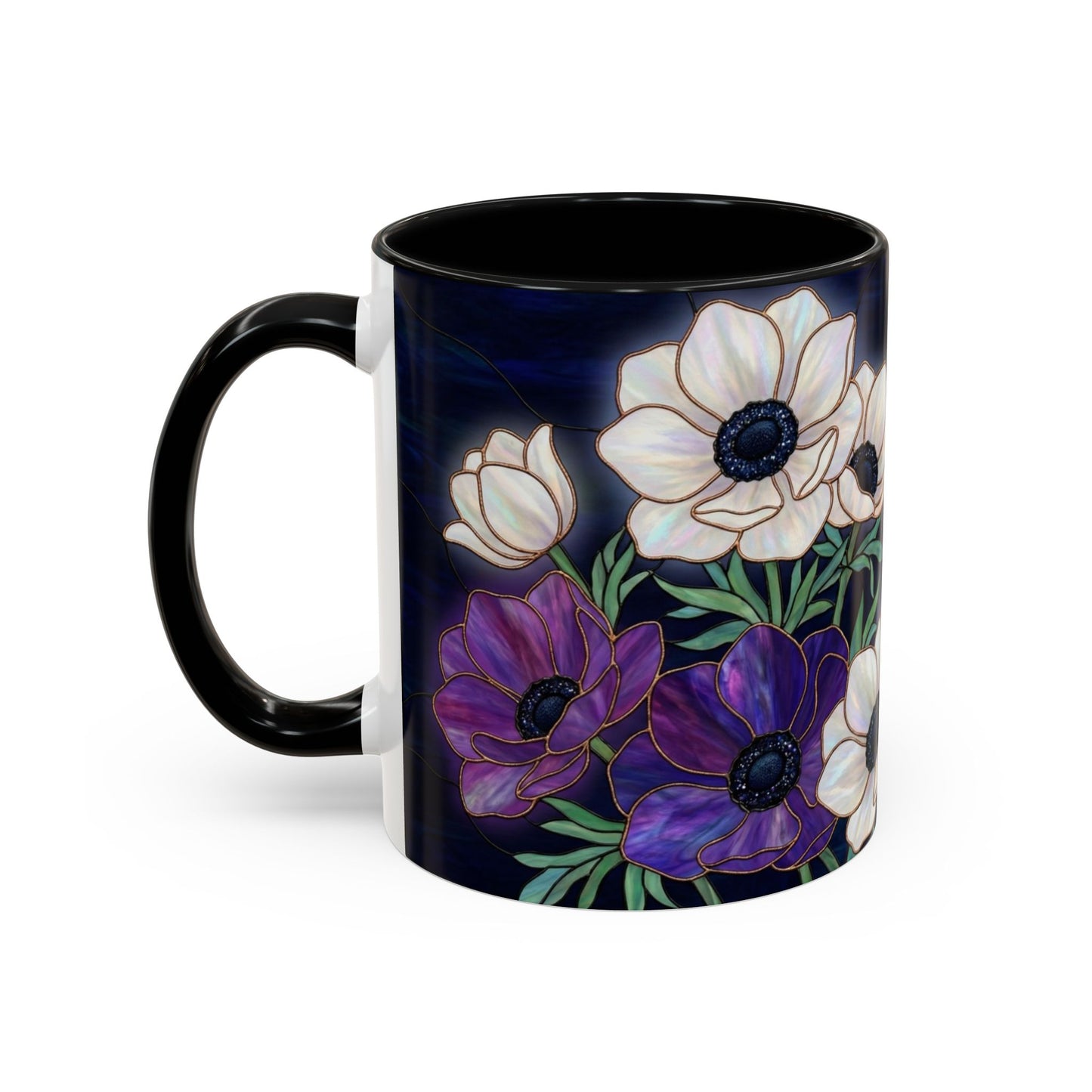 Floral Anemone Accent Coffee Mug — Stained Glass Design 11/15oz - 14552