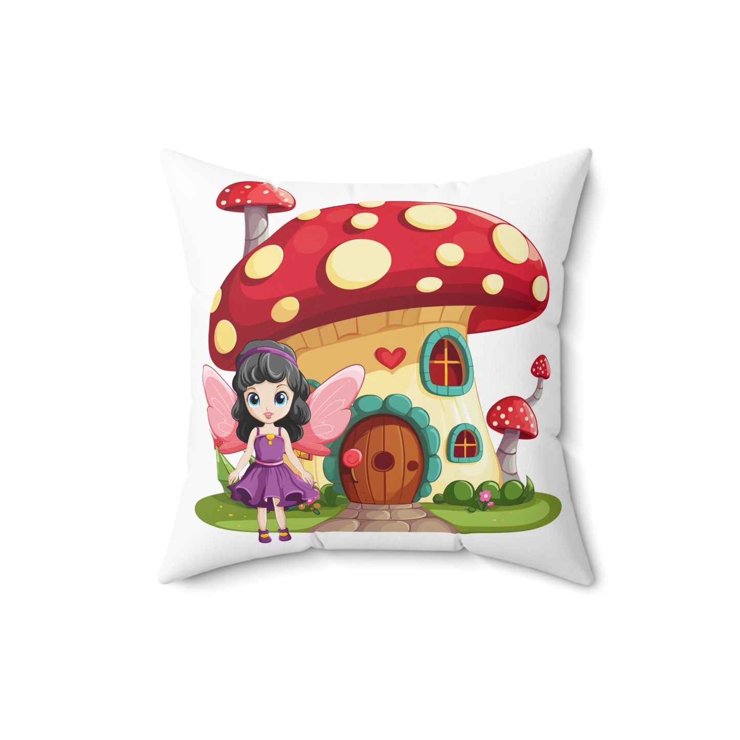 Fairy Mushroom House - Spun Polyester Square Pillow