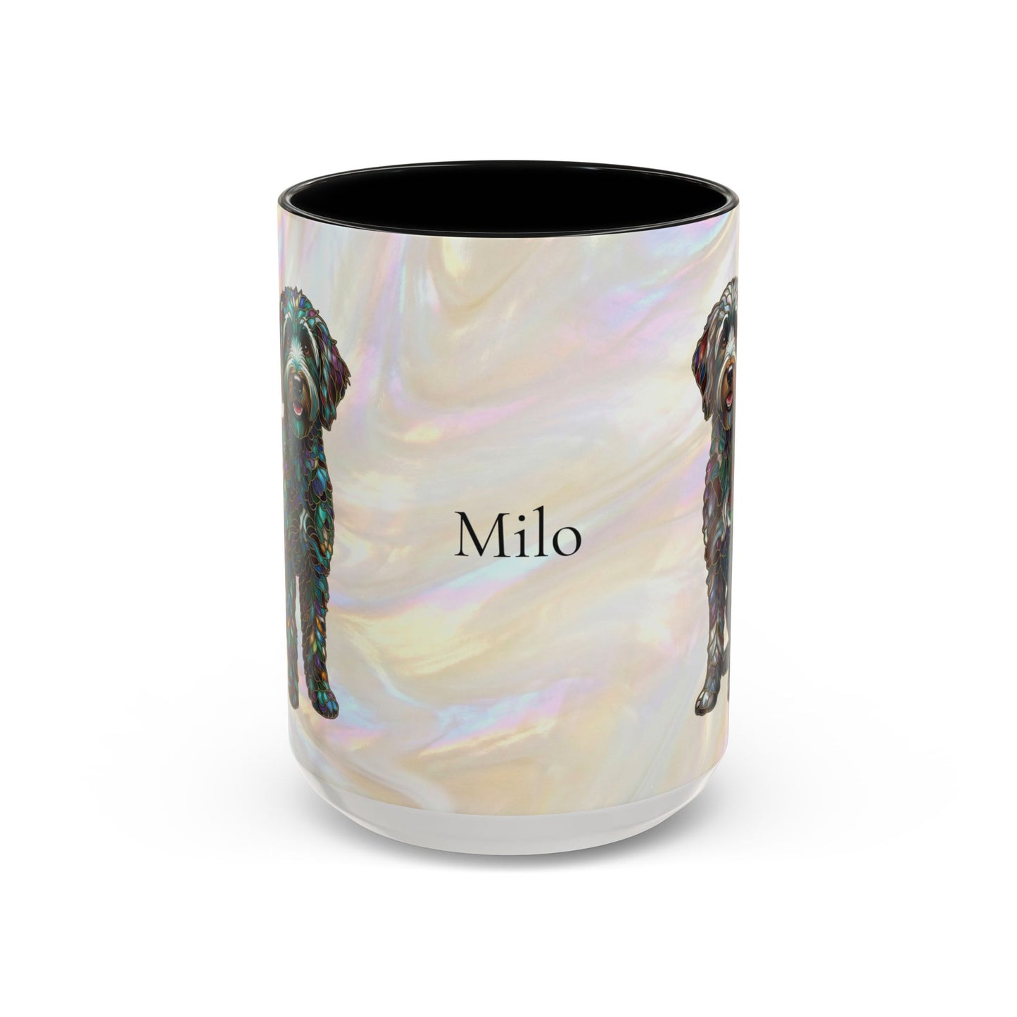 Personalized Labradoodle Dog Mug — Custom Name Accent Coffee Mug (11/15 oz) with Stained Glass Art - 14526