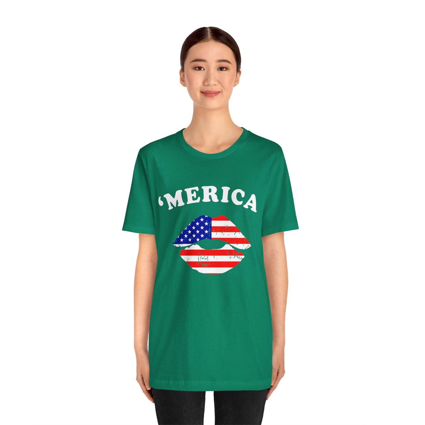 'Merica Unisex Jersey Tee, Patriotic Short Sleeve Shirt, USA Flag Design, Independence Day Apparel, Festival Wear, Summer Casual - 13519