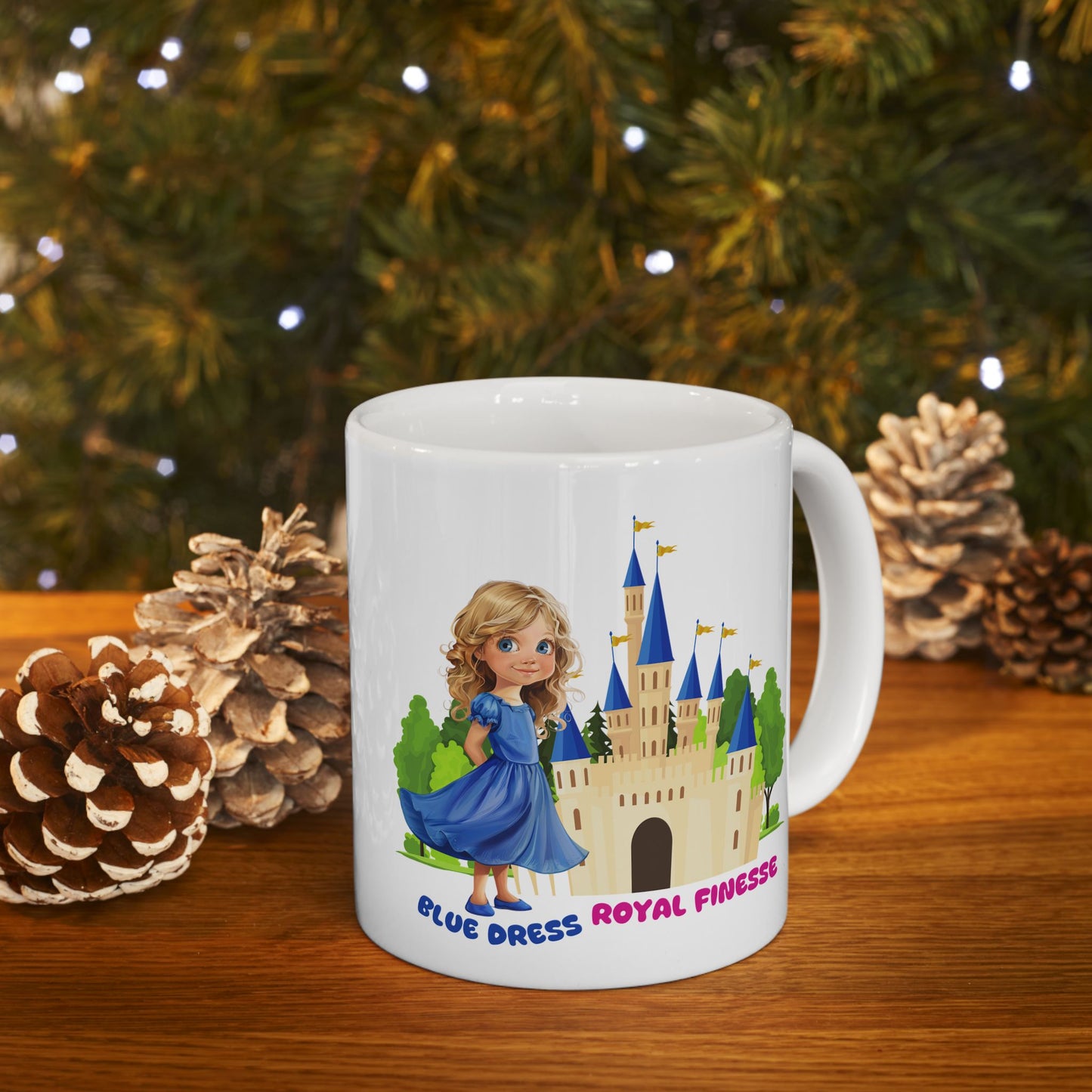 Blue Dress Princess, Royal Finesse, Customizable - Ceramic Mug, (11oz, 15oz)