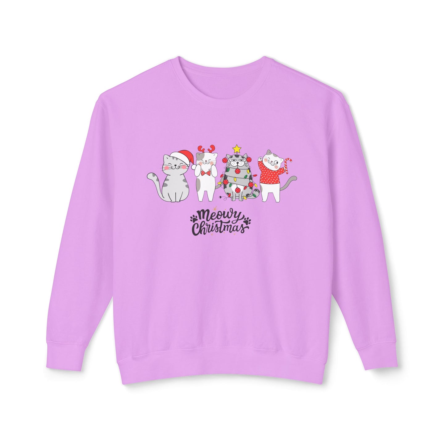 Meowy Christmas - Unisex Lightweight Crewneck Sweatshirt