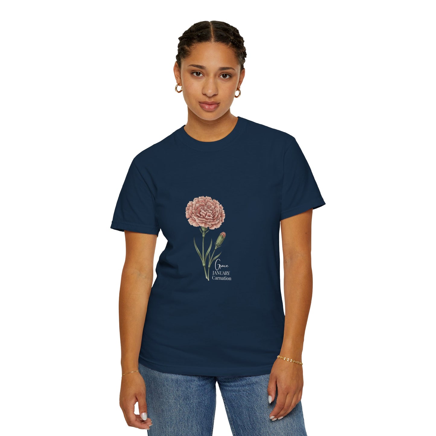 January Carnation Birth Flower T-Shirt – Customizable - 14672