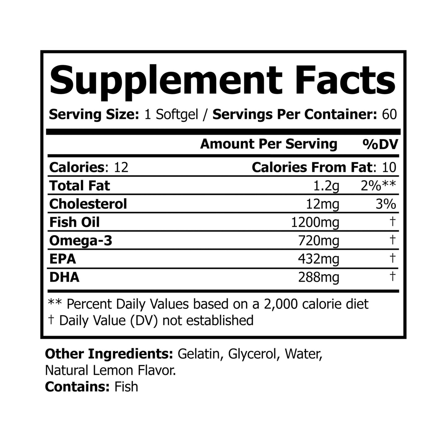 Omega 3 Fish Oil Supplement (60 Softgels) - 11374