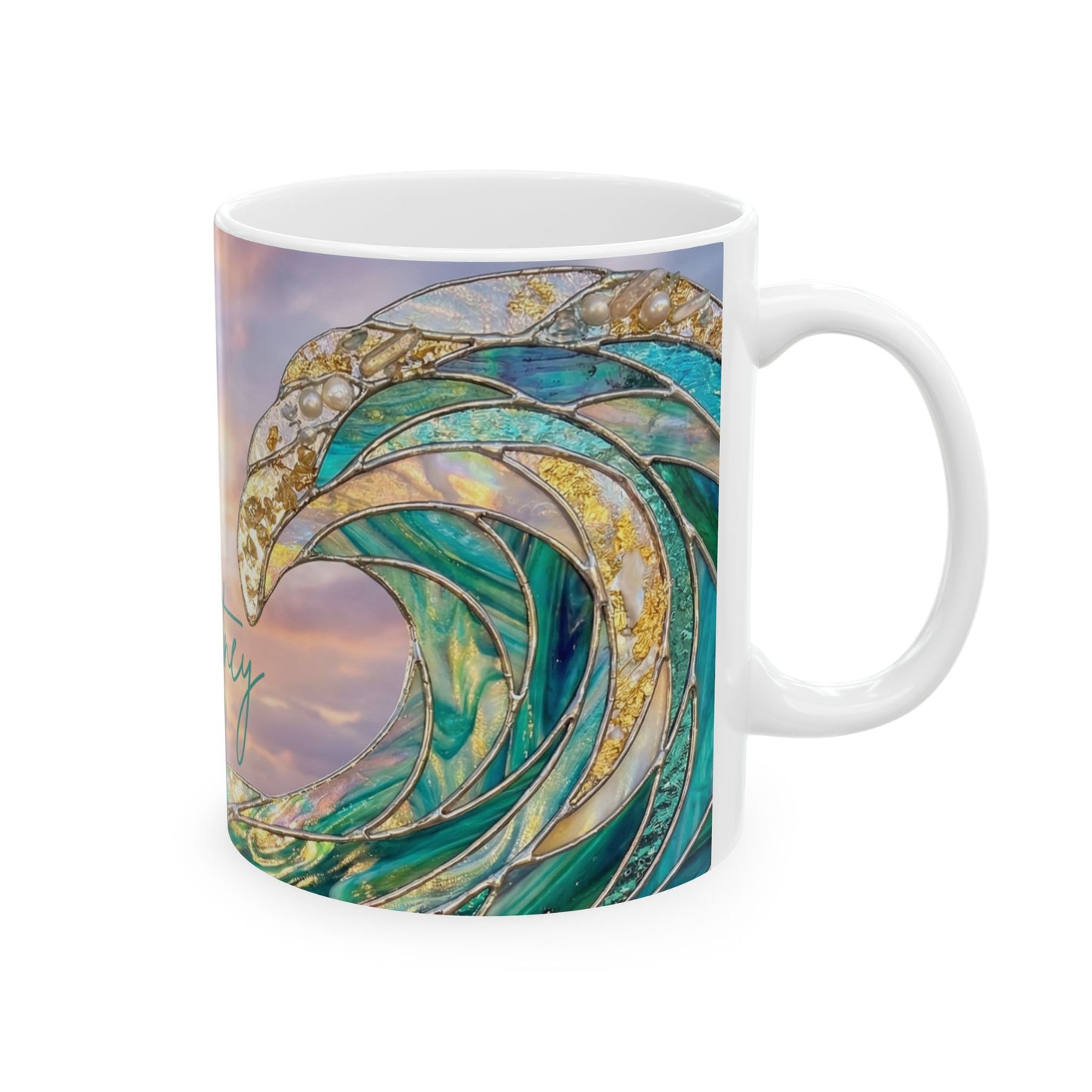 Personalized Ocean Wave Mug – Turquoise Coastal Ceramic Coffee Cup - 14899