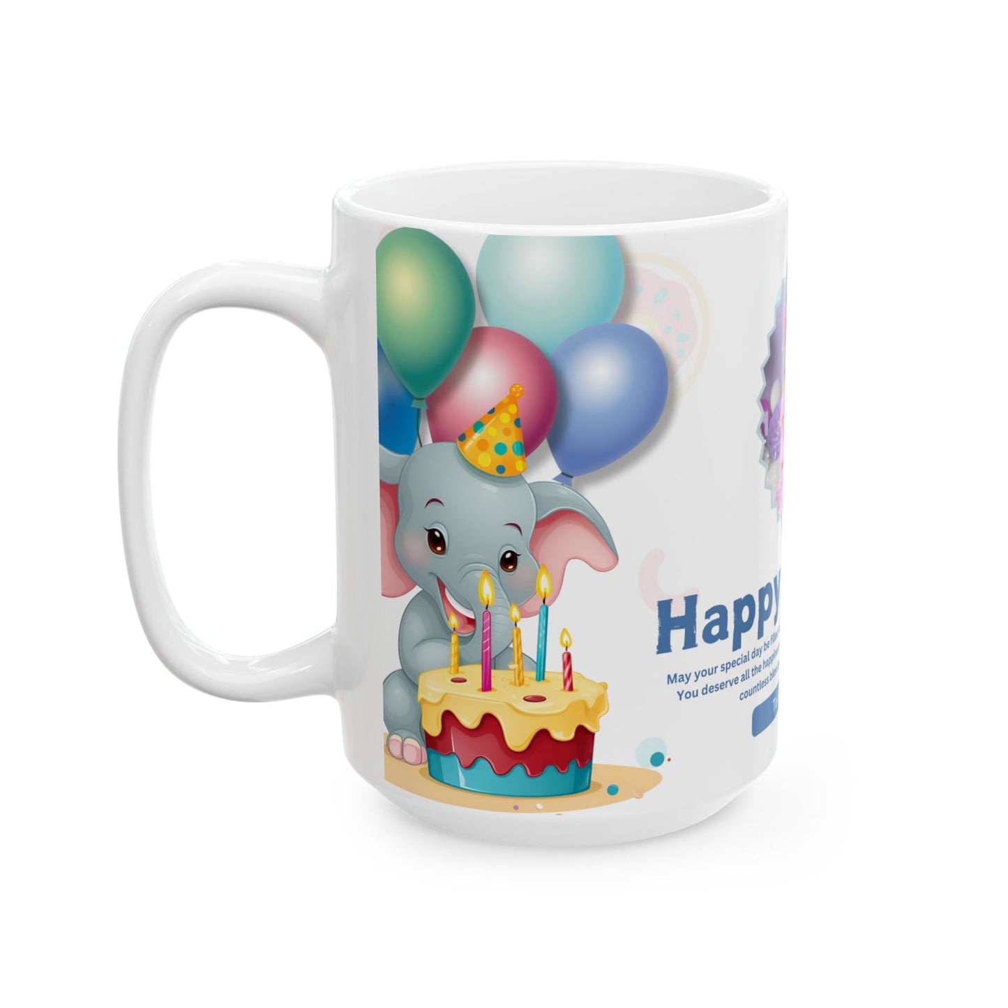 Personalized Birthday Mug, Cute Elephant Mug, Custom Gift, Fun Party Mug, Happy Birthday Coffee Cup, Child's Birthday Celebration - 13974