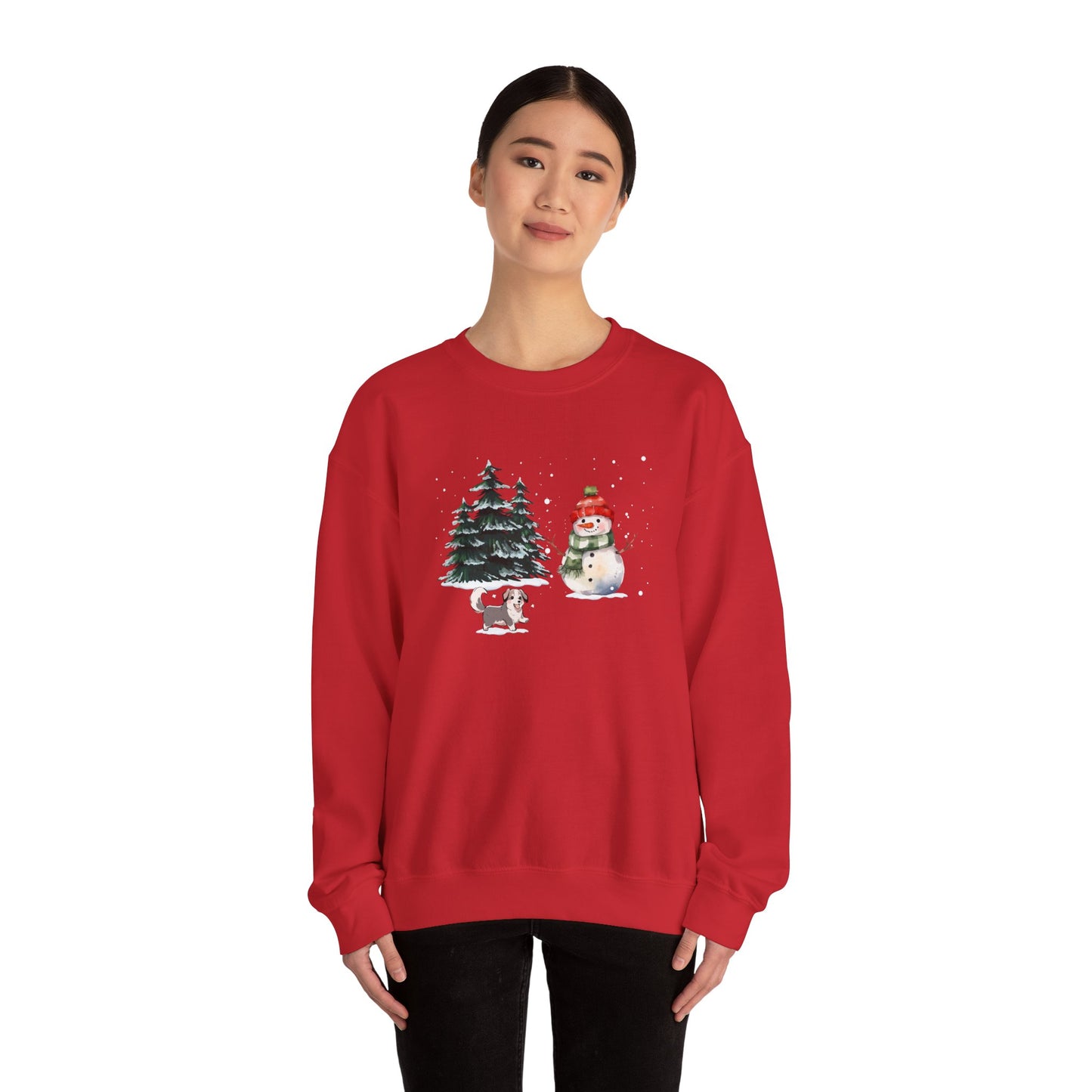 Winter Trees, Snowman, Puppy - Unisex Heavy Blend™ Crewneck Sweatshirt - 10260