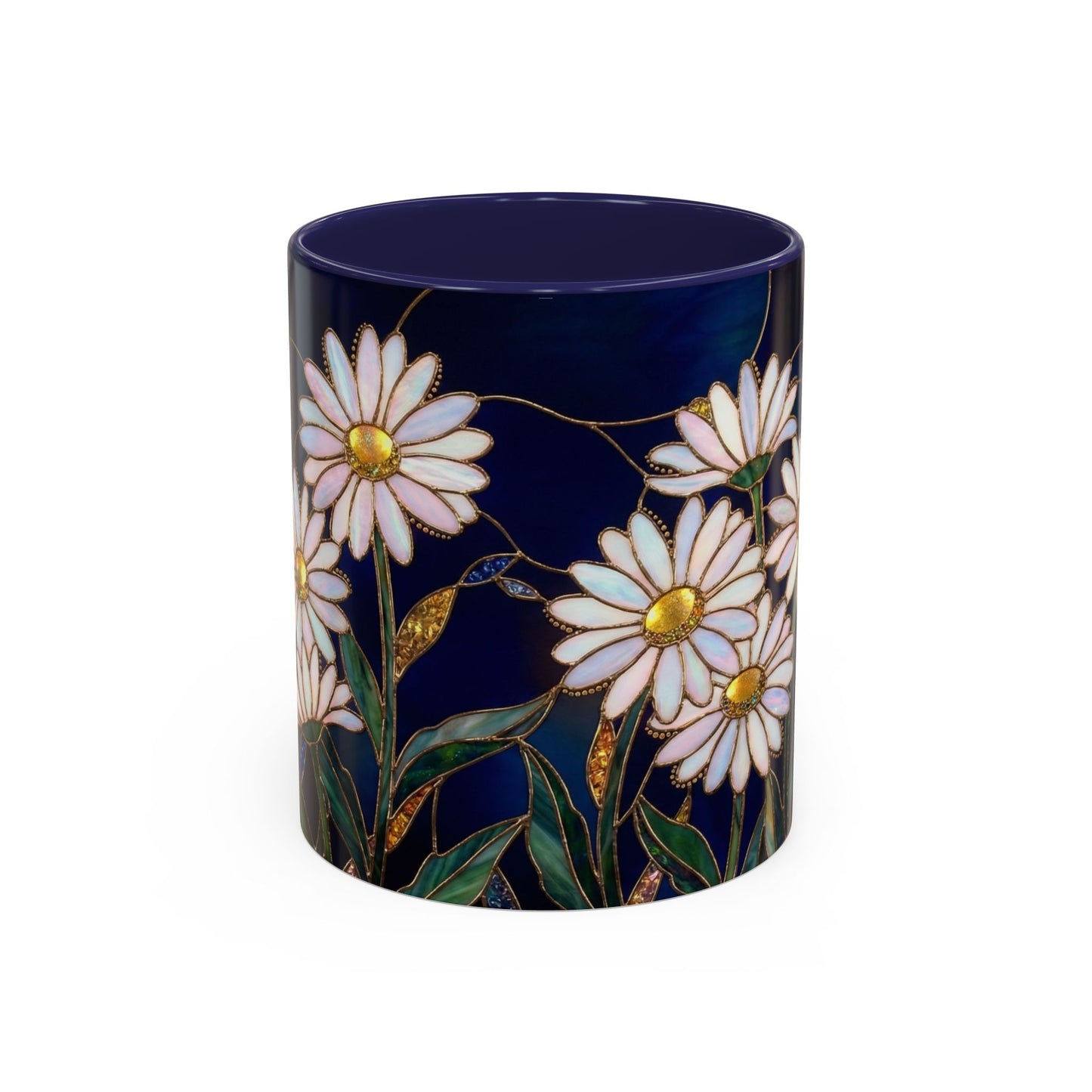 Daisy Floral Accent Coffee Mug — Stained Glass Design (11/15oz) - 14563