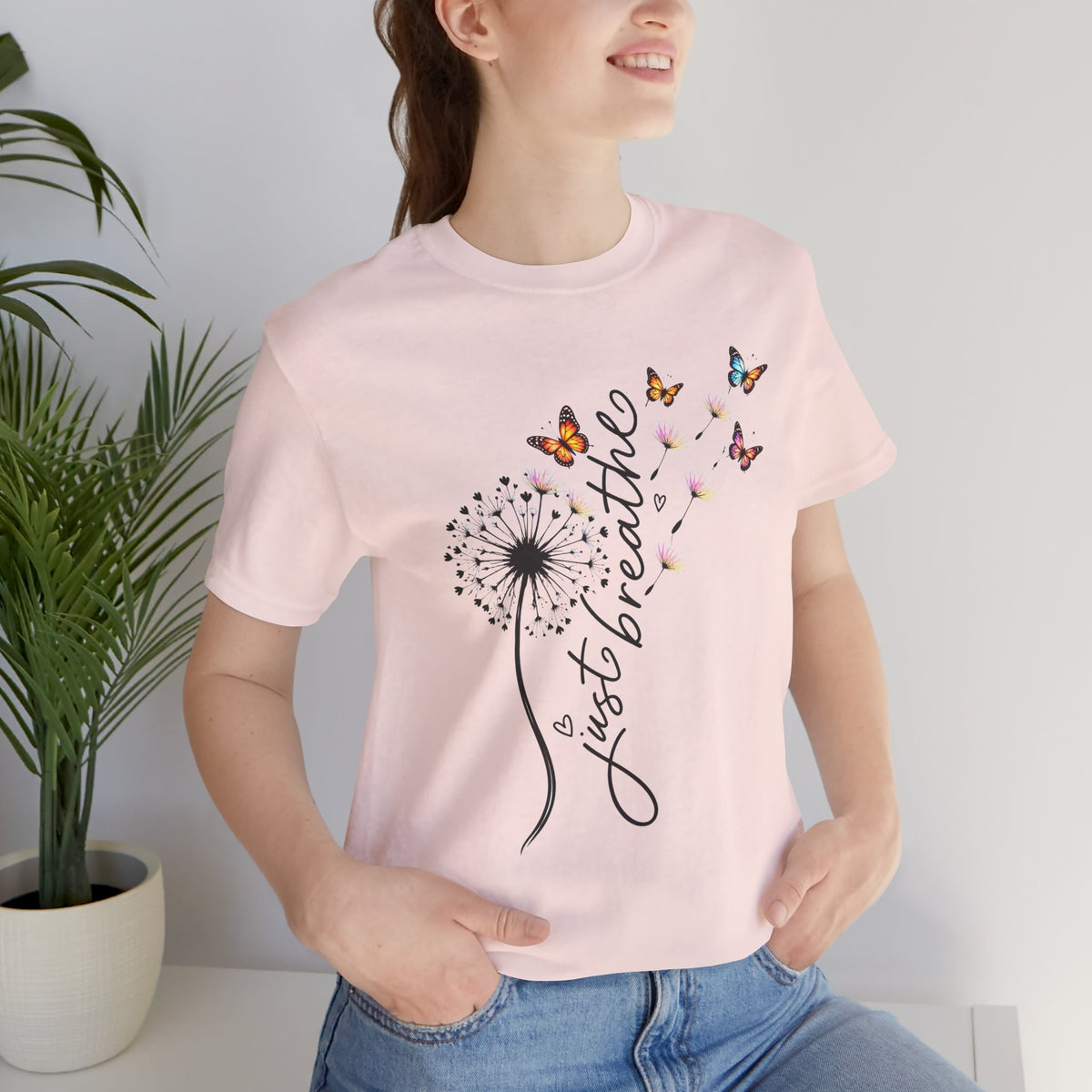 Just Breathe Dandelion T-Shirt,  Butterfly Inspirational Tee - 14519
