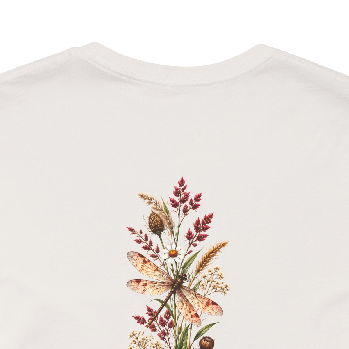 Vintage Wildflower & Dragonfly T-Shirt, Botanical Front & Back Tee - 14549