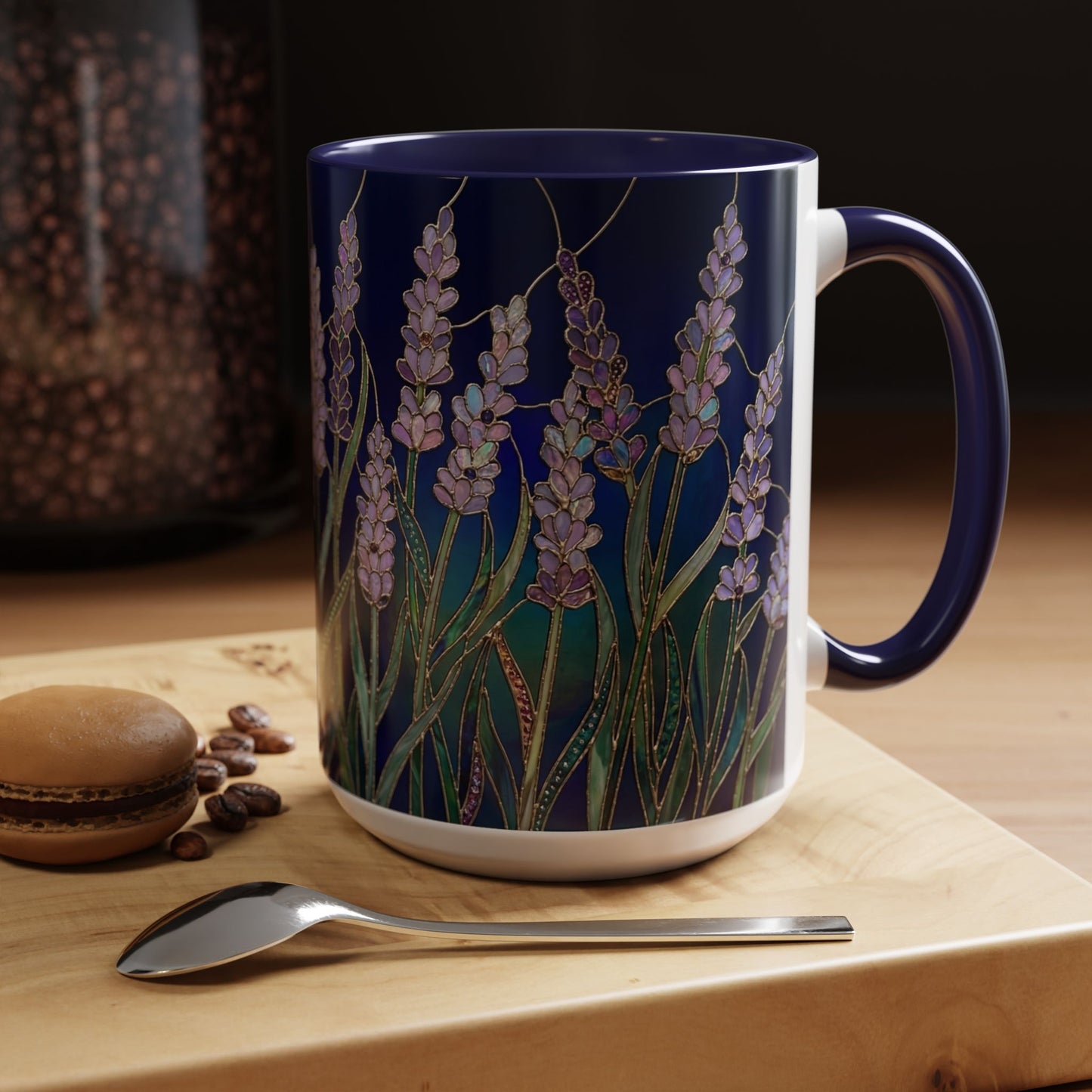 Lavender Floral Accent Coffee Mug — Stained Glass Design 11/15oz - 14531