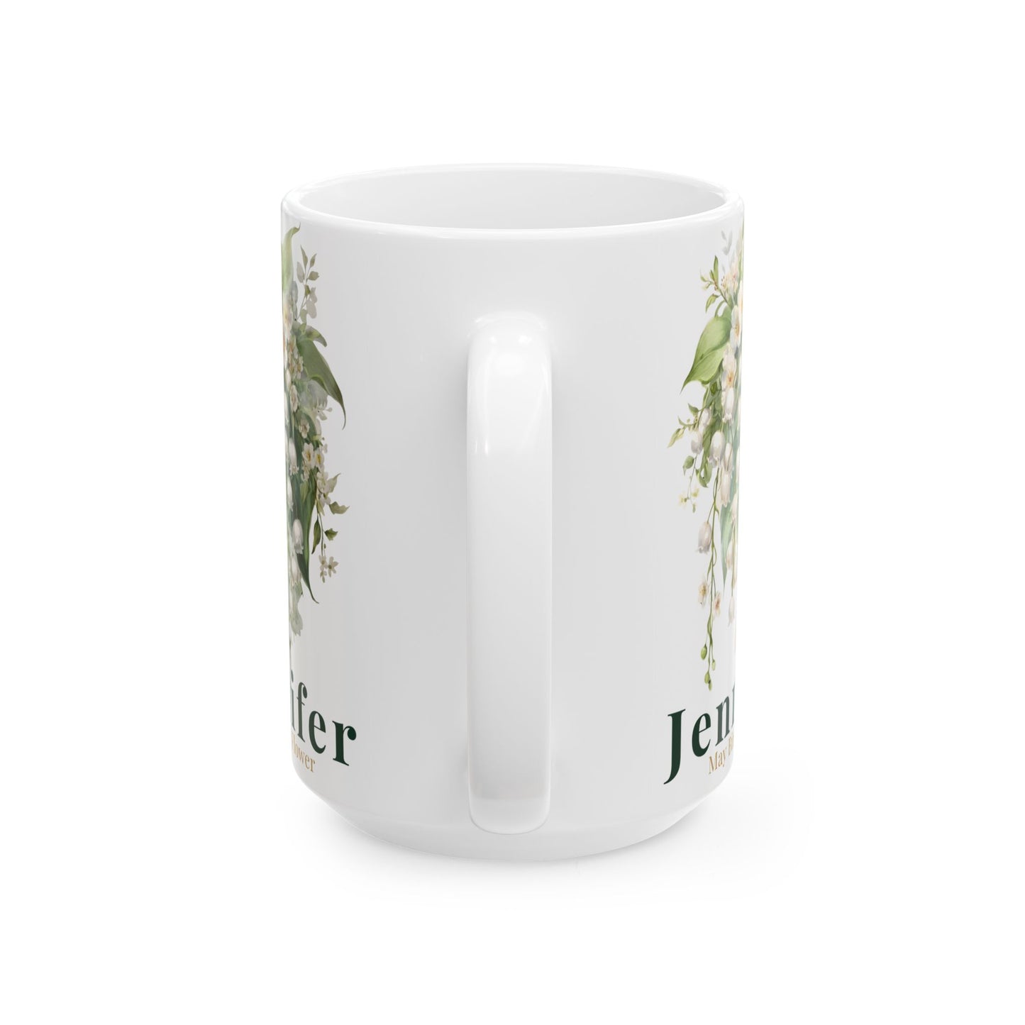 Custom Name Botanical Coffee Mug – Personalized Lily of the Valley Floral Mug Gift for Her (11oz, 15oz) - 14886