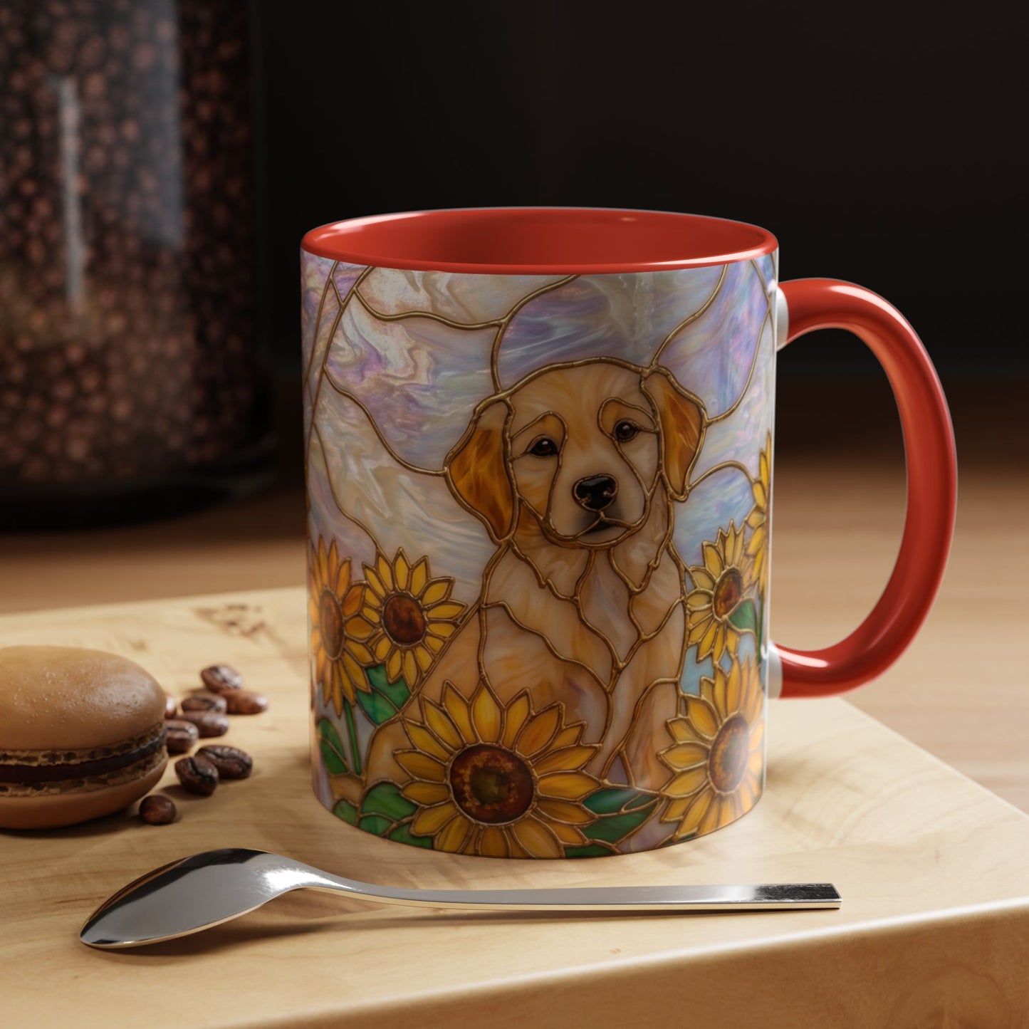 Sunflower Golden Retriever P uppiesAccent Coffee Mug –  Stained Glass Design (11/15 oz) - 14527