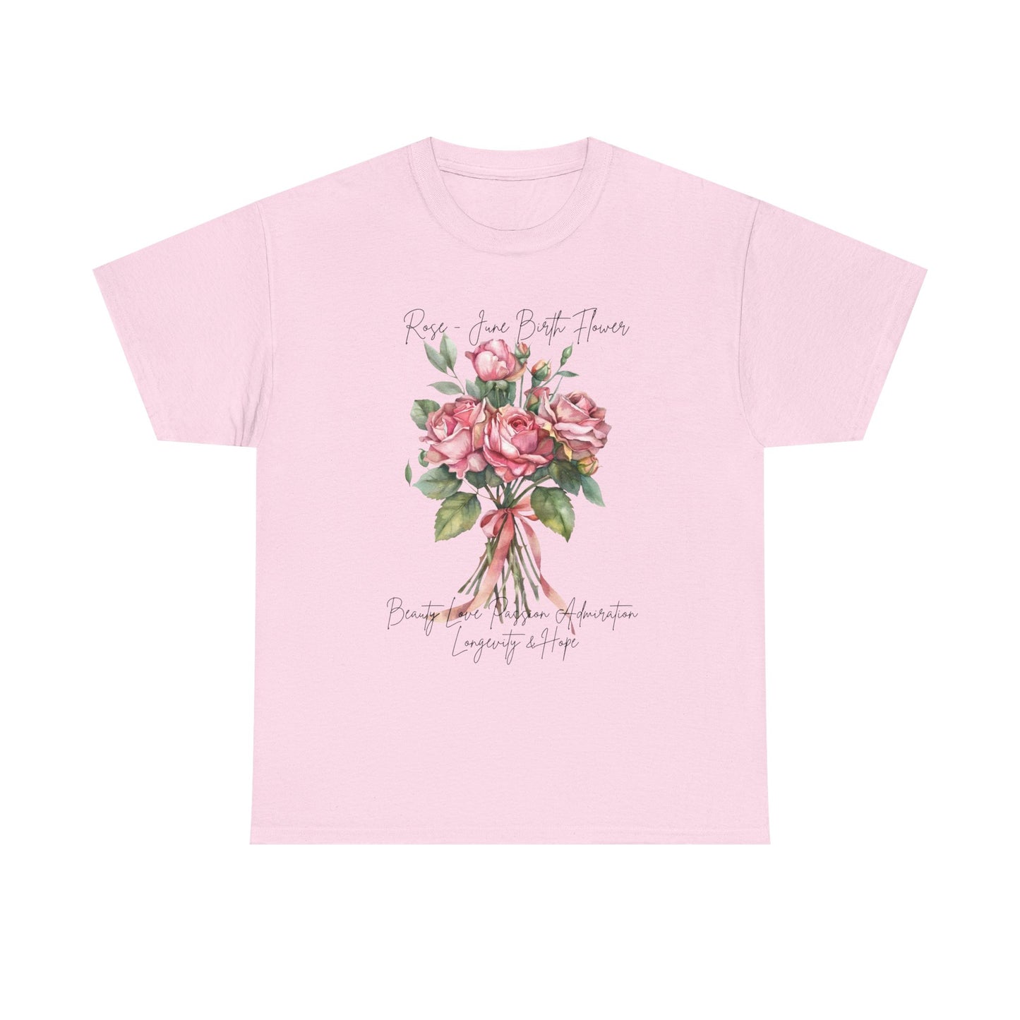 June Birth Flower Rose Shirt, Floral Bouquet Graphic Tee, Pink Roses T-Shirt, June Birthday Gift for Women- 14895