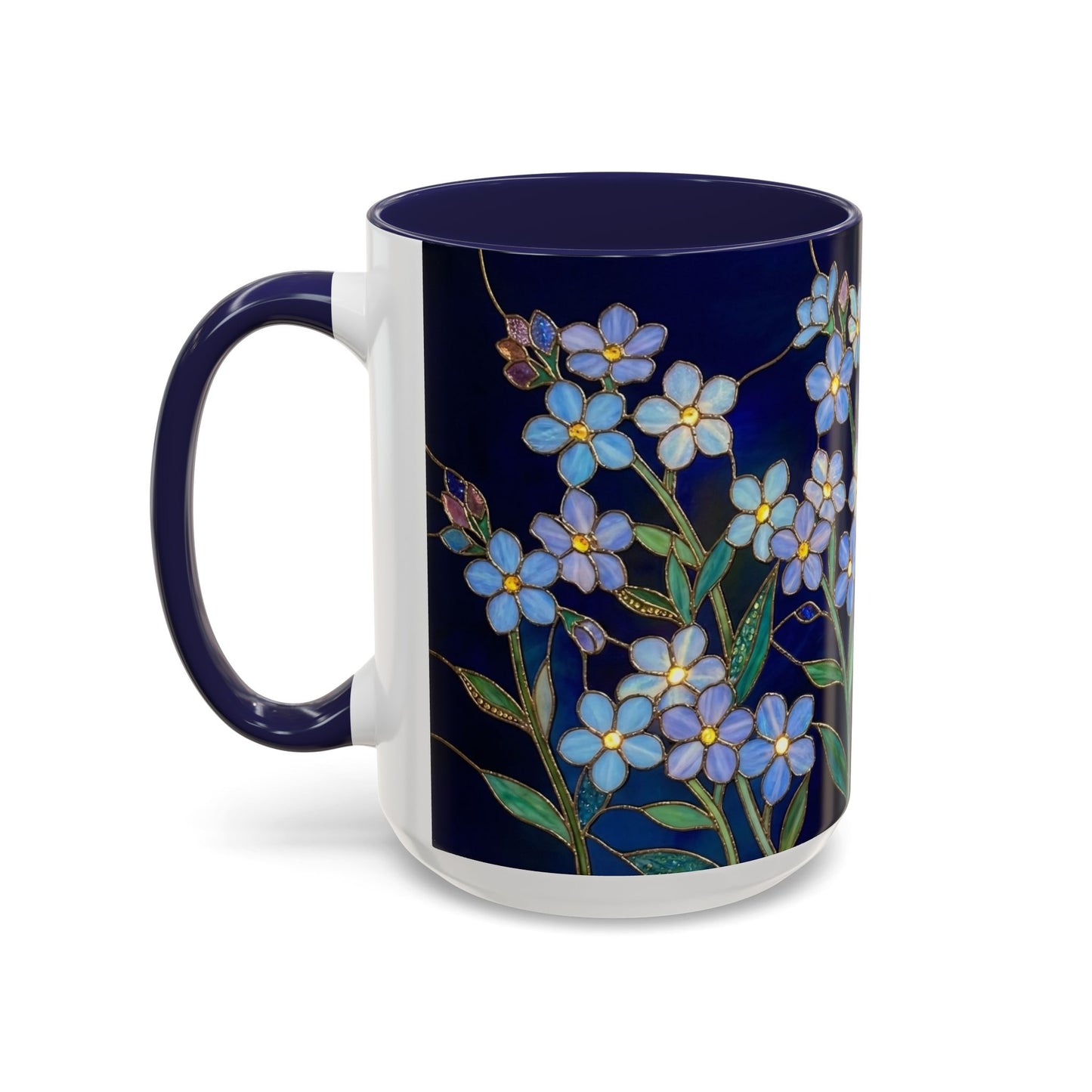 Forget-Me-Not Accent Coffee Mug — Stained Glass Design (11/15 oz) - 14564