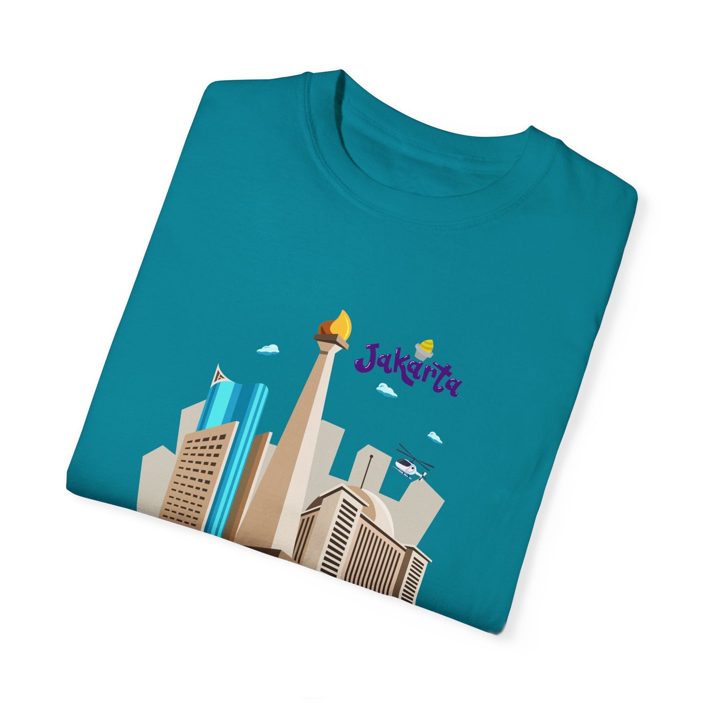 Jakarta Cityscape Unisex Garment-Dyed T-Shirt - Casual Travel Tee - 12129