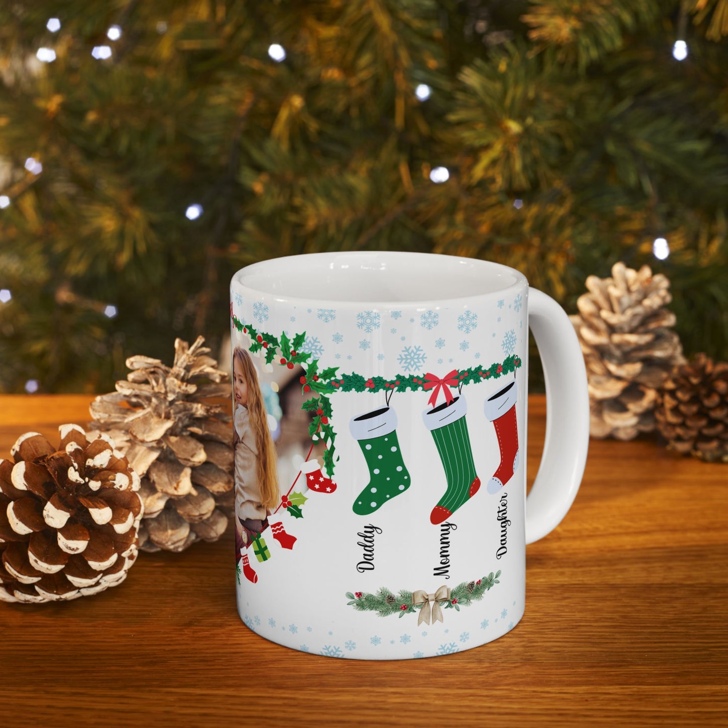 Christmas, Family Photo, Customizable - Ceramic Mug, (11oz, 15oz)