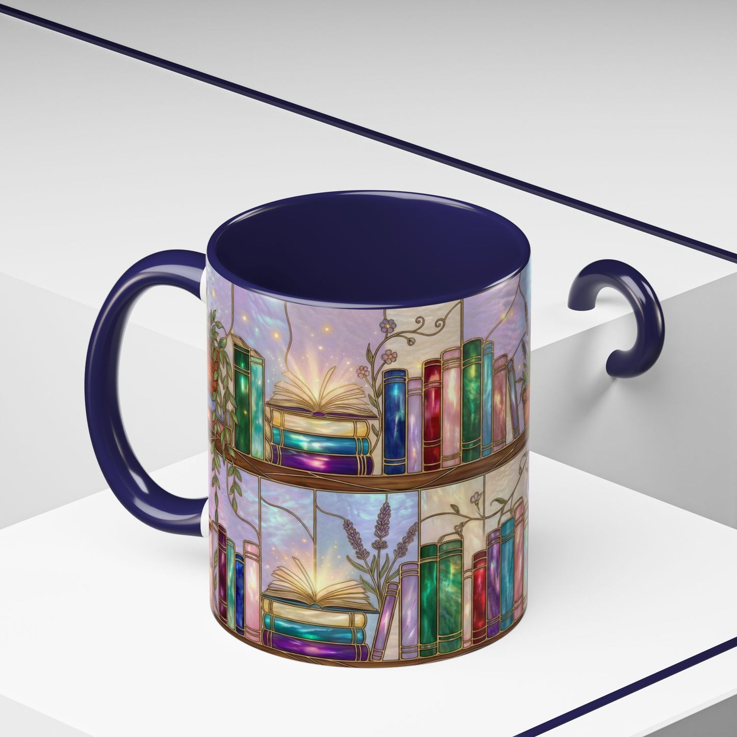 Magic Book Shelf Accent Coffee Mug — Stained Glass Design (11/15 oz) - 14529