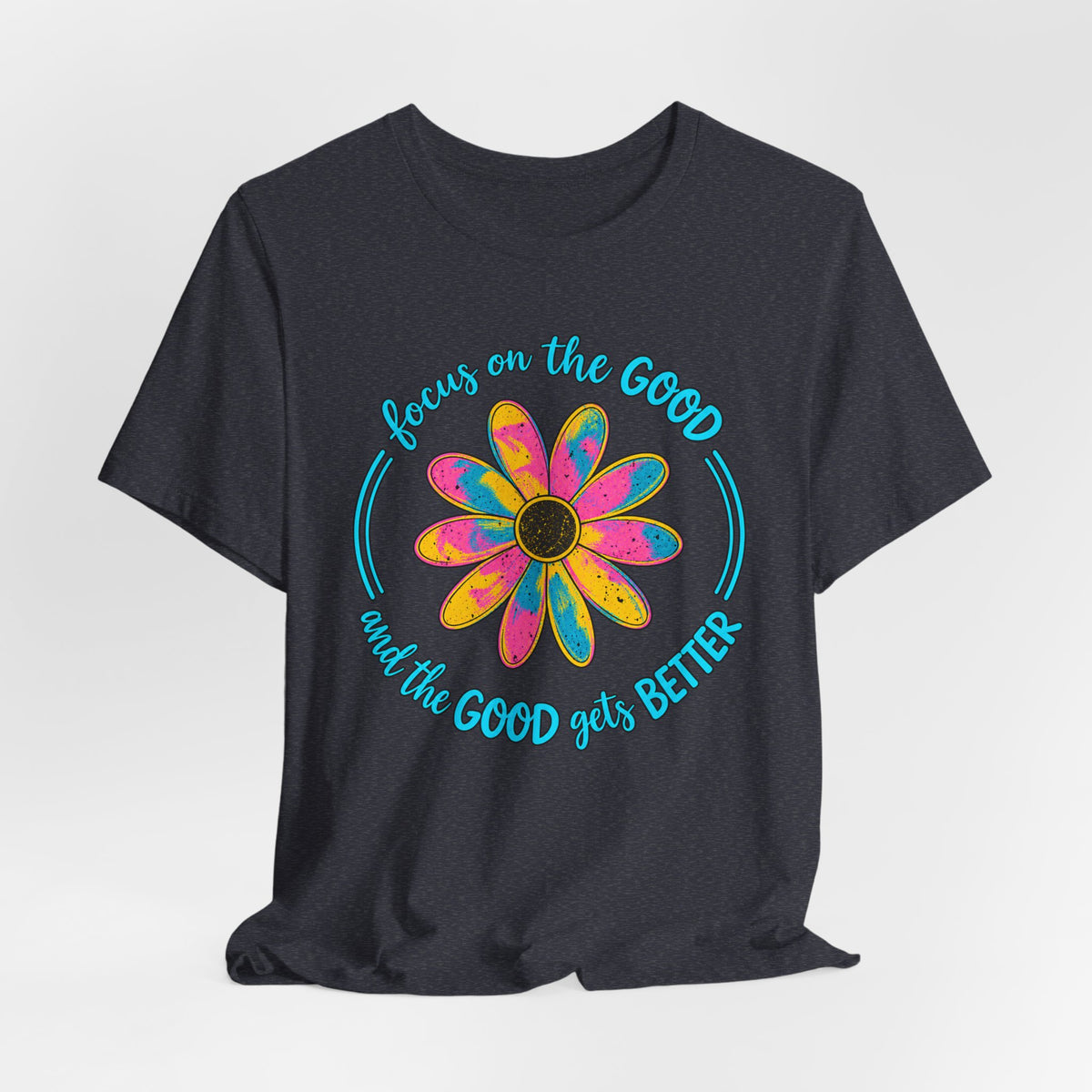 Focus on the Good T-Shirt, Colorful Retro Daisy Graphic Tee - 14563