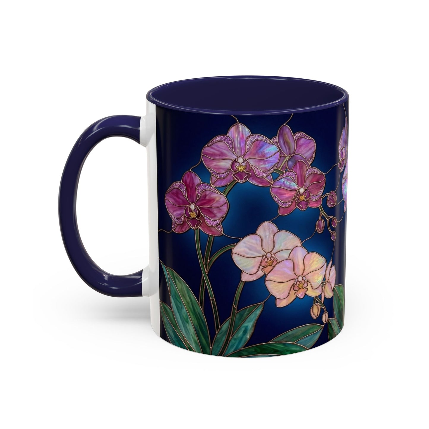 Orchid Bloom Accent Mug — Stained Glass Design (11/15oz) - 14579