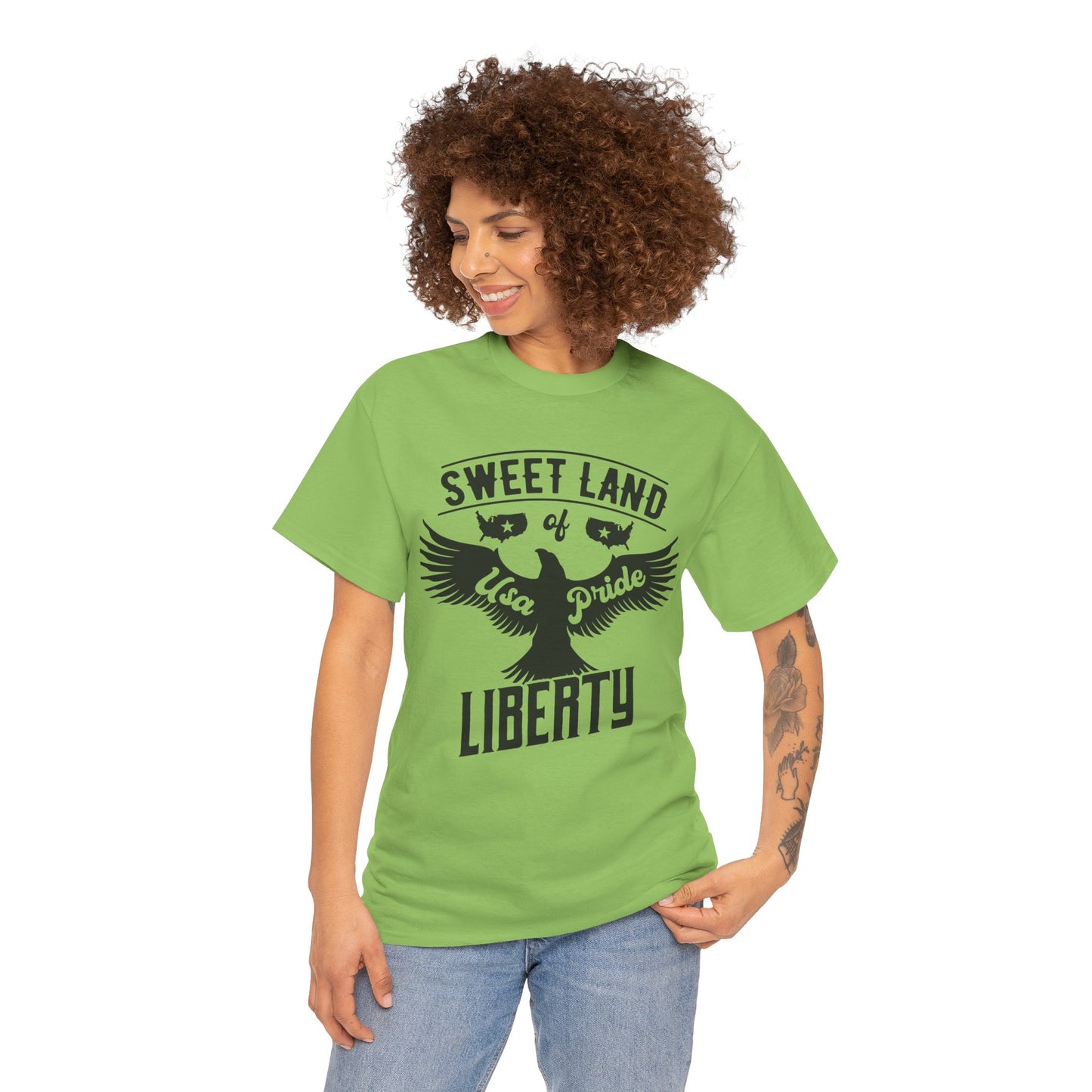 Sweet Land of Liberty Design, Unisex Heavy Cotton Tee: Patriotic T-shirt, Gift for Freedom Lovers, Casual Wear, Independence Day Shirt - 13492
