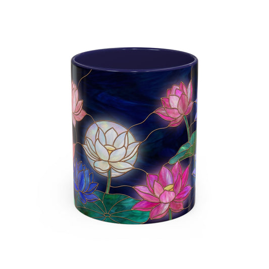 Lotus Floral Accent Coffee Mug — Stained Glass Design (11/15oz) - 14576