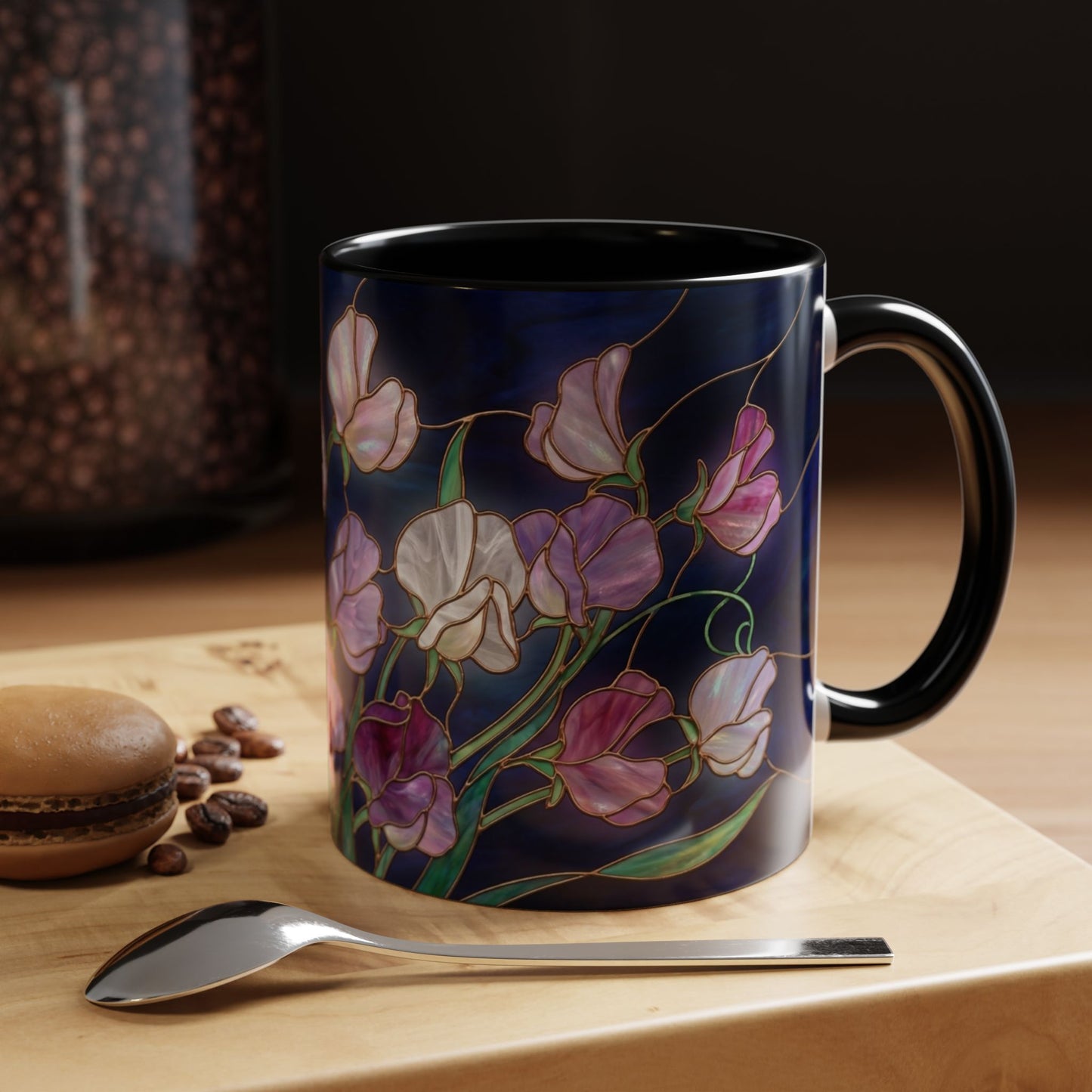 Sweet Pea Floral Accent Coffee Mug — Stained Glass Design 11/15oz - 14587