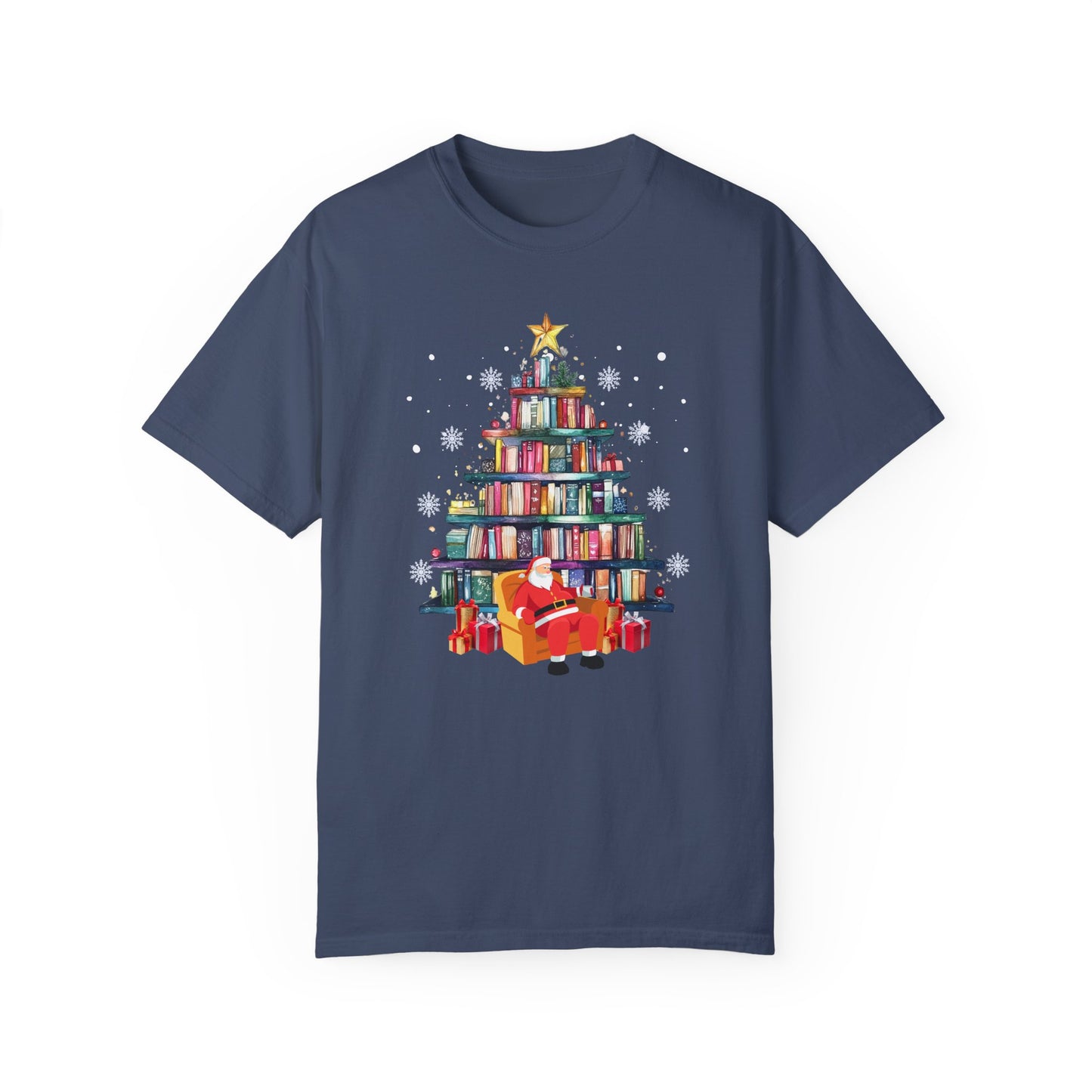 The Book Lover's Christmas Tree - Unisex Garment-Dyed T-shirt