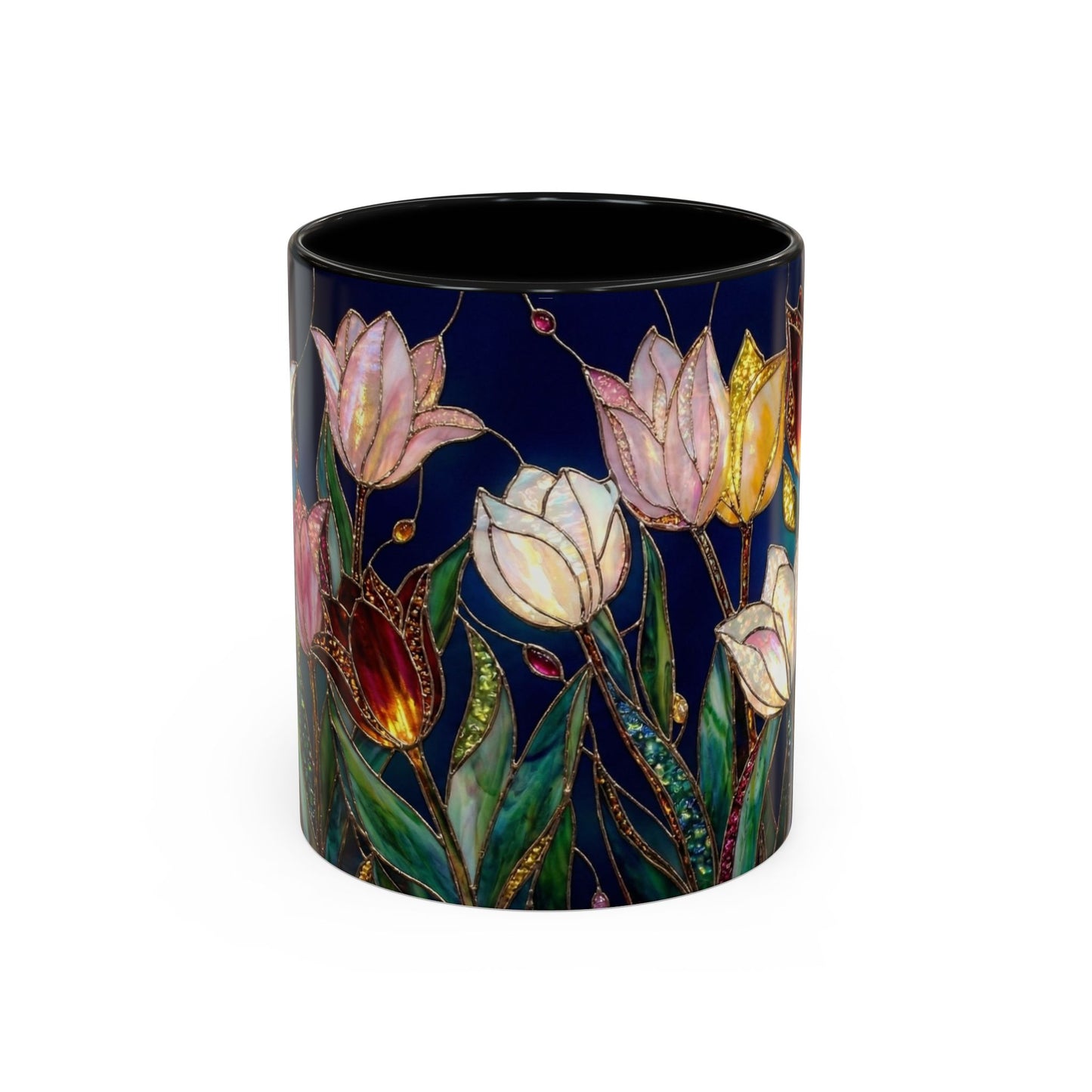 Tulip Floral Art Accent Coffee Mug — Stained Glass Design (11/15oz) - 14592